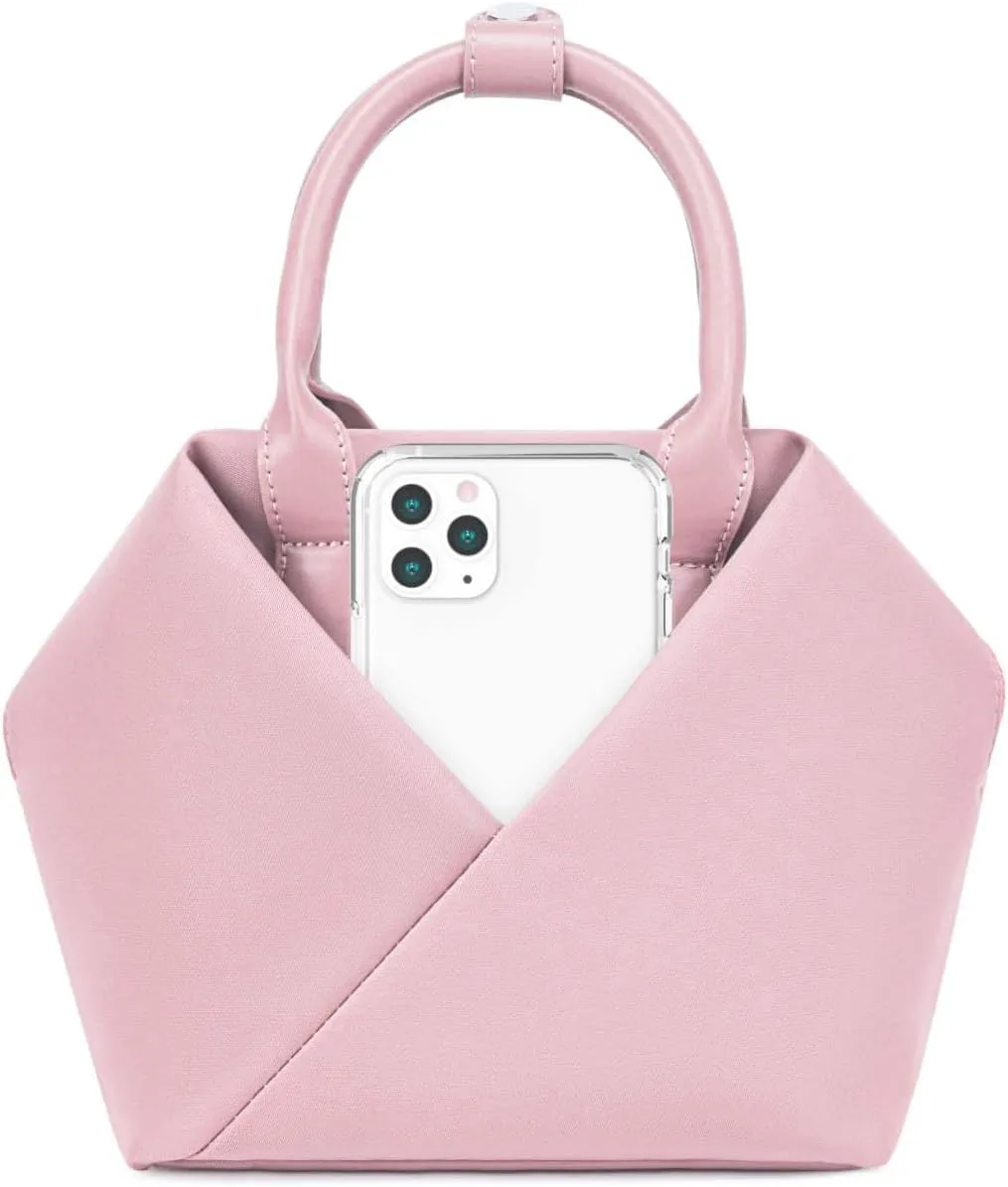 Lux & Nyx Small Origami Crossbody & Handbag - Black Ultra Satin Nylon - Daily and Travel Small Tote Bag with Crossbody Strap