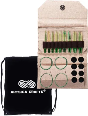 Lykke Grove 3.5-Inch (9cm) Interchangeable Circular Knitting Needle Set Bamboo US Sizes 3, 4, 5, 6, 7, 8, 9, 10, & 10.5 Includes Beige Canvas Case with Project Bag
