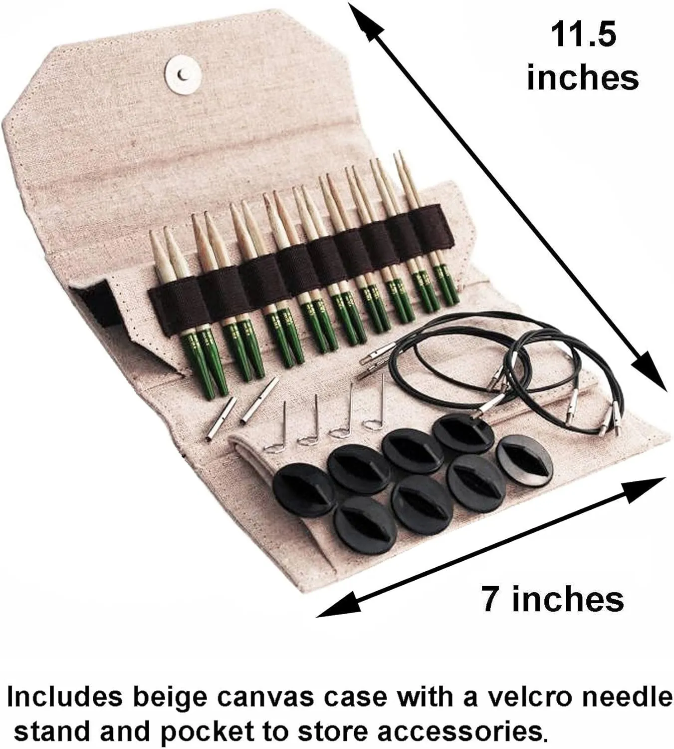 Lykke Grove 3.5-Inch (9cm) Interchangeable Circular Knitting Needle Set Bamboo US Sizes 3, 4, 5, 6, 7, 8, 9, 10, & 10.5 Includes Beige Canvas Case with Project Bag