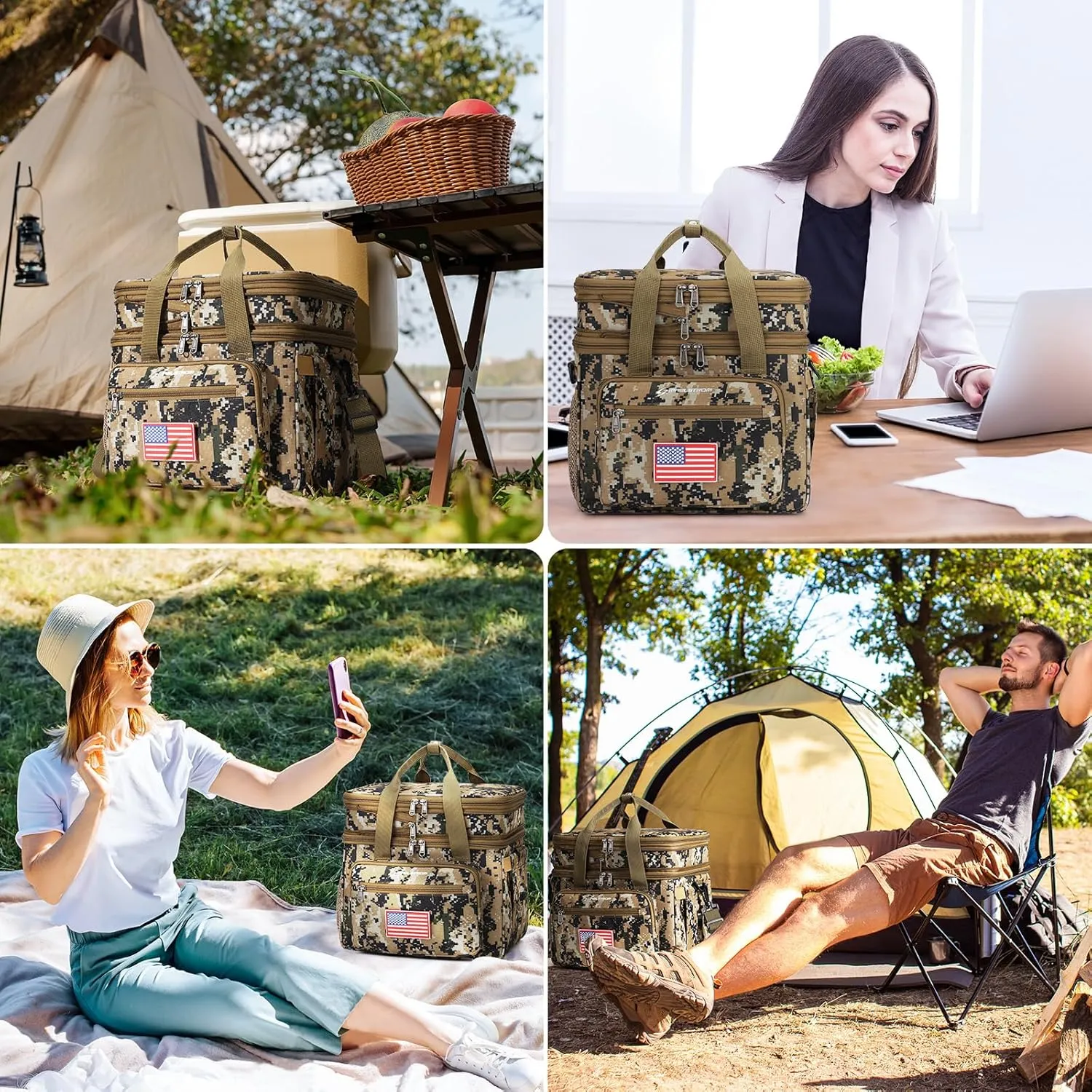 Maelstrom Tactical Lunch Box for Men, 23L Insulated Lunch Bag, Expandable Double Deck Cooler Bag, Lightweight Leakproof Tote Bag With Side Tissue Pocket, Suit For Men and Women, Camouflage