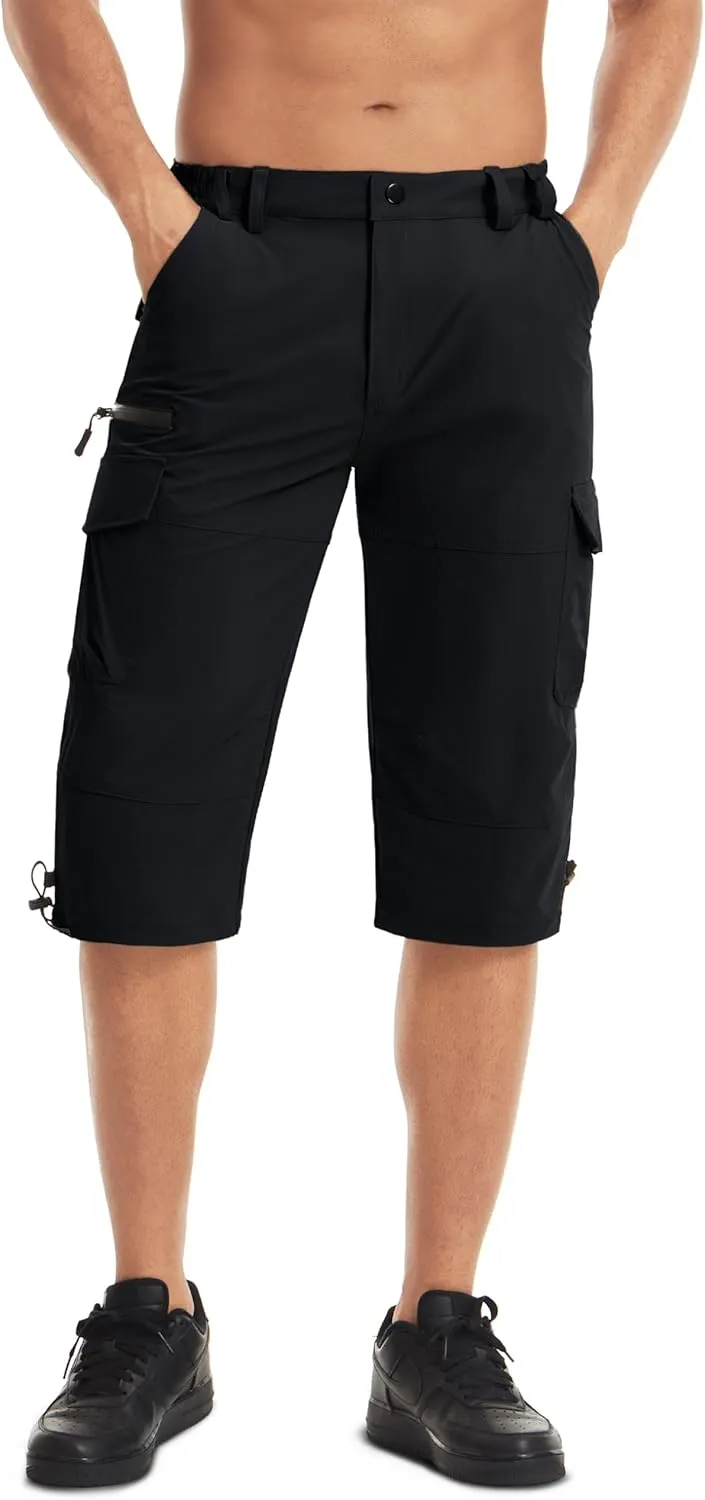 MAGCOMSEN Men's Workout Shorts 7 Pockets Quick Dry 3/4 Capri Pants Zipper Pockets Hiking Athletic Shorts
