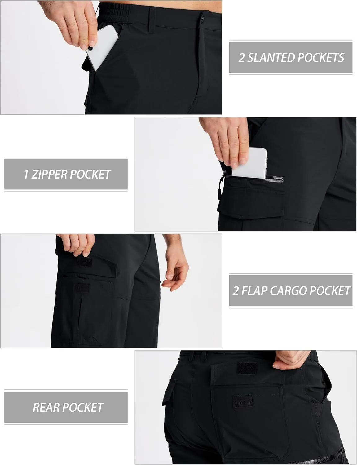 MAGCOMSEN Men's Workout Shorts 7 Pockets Quick Dry 3/4 Capri Pants Zipper Pockets Hiking Athletic Shorts