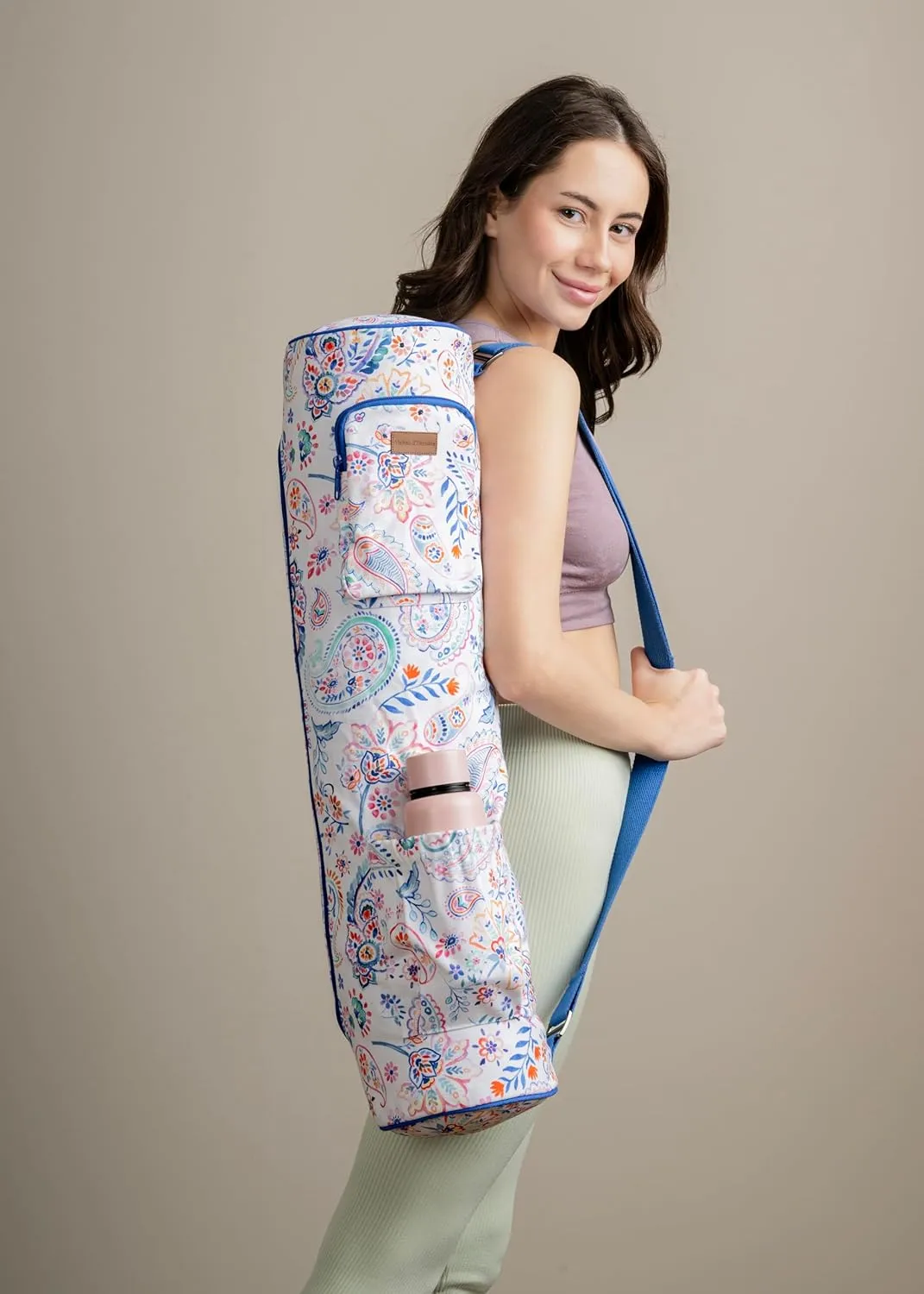 Maison d'Hermine Yoga Mat bag, Cylindrical bag for Woman&Men, yoga mat Bag &Adjustable shoulder straps Yoga Mat Carrier Bag with Drawstring Water Bottle Pocket and zipper pocket