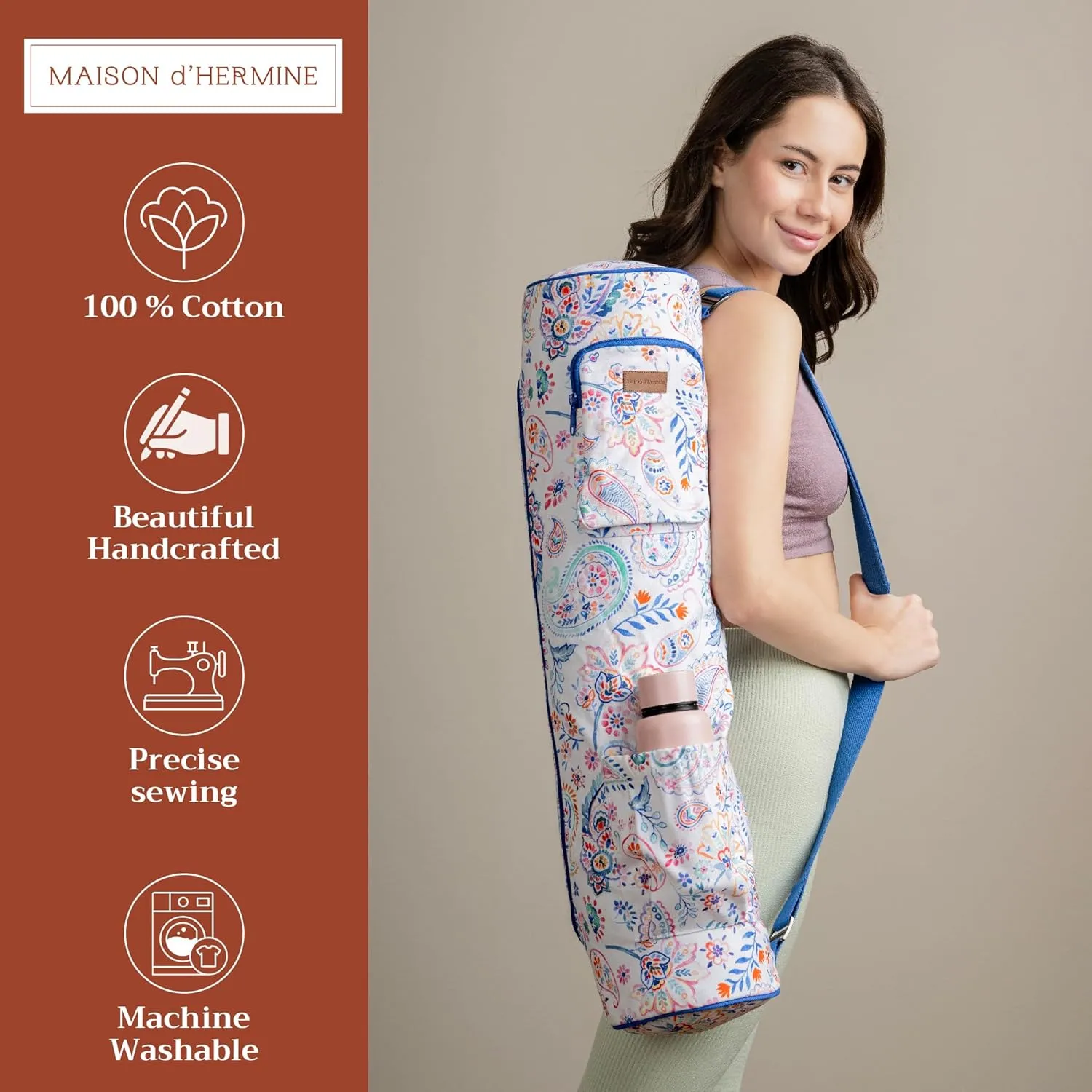 Maison d'Hermine Yoga Mat bag, Cylindrical bag for Woman&Men, yoga mat Bag &Adjustable shoulder straps Yoga Mat Carrier Bag with Drawstring Water Bottle Pocket and zipper pocket