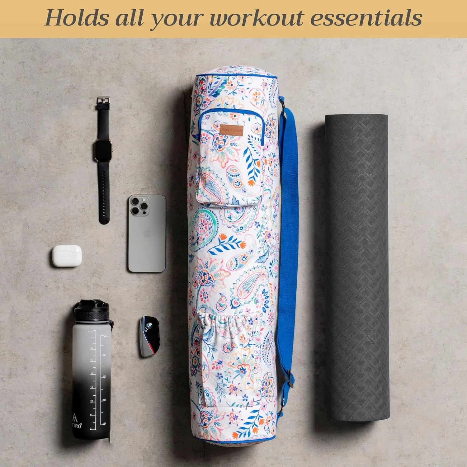 Maison d'Hermine Yoga Mat bag, Cylindrical bag for Woman&Men, yoga mat Bag &Adjustable shoulder straps Yoga Mat Carrier Bag with Drawstring Water Bottle Pocket and zipper pocket