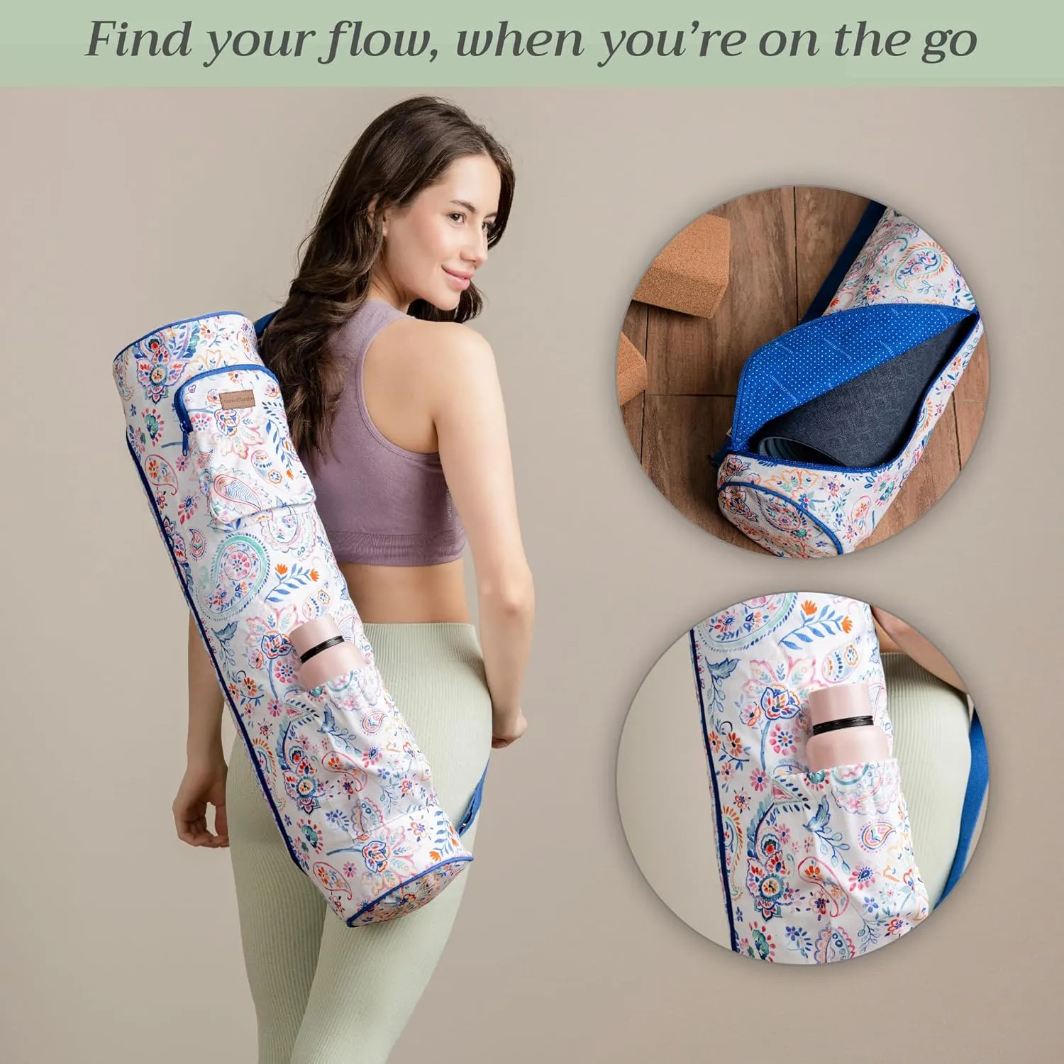 Maison d'Hermine Yoga Mat bag, Cylindrical bag for Woman&Men, yoga mat Bag &Adjustable shoulder straps Yoga Mat Carrier Bag with Drawstring Water Bottle Pocket and zipper pocket