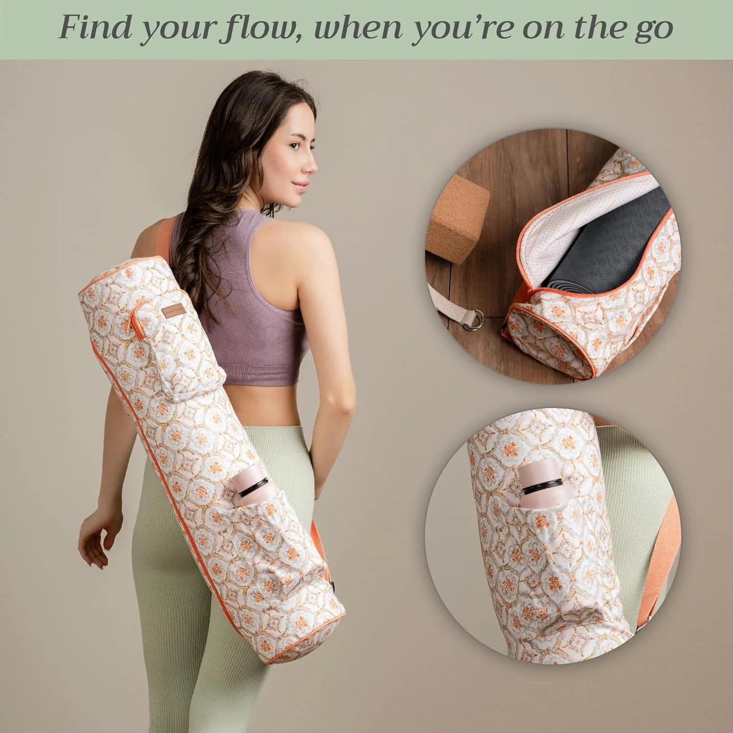 Maison d'Hermine Yoga Mat bag, Cylindrical bag for Woman&Men, yoga mat Bag &Adjustable shoulder straps Yoga Mat Carrier Bag with Drawstring Water Bottle Pocket and zipper pocket