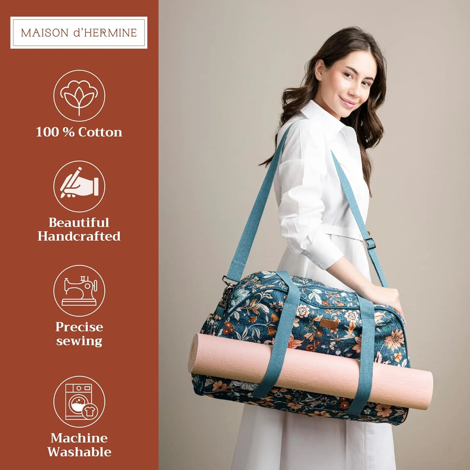 Maison d'Hermine Yoga Mat bag, Cylindrical bag for Woman&Men, yoga mat Bag &Adjustable shoulder straps Yoga Mat Carrier Bag with Drawstring Water Bottle Pocket and zipper pocket