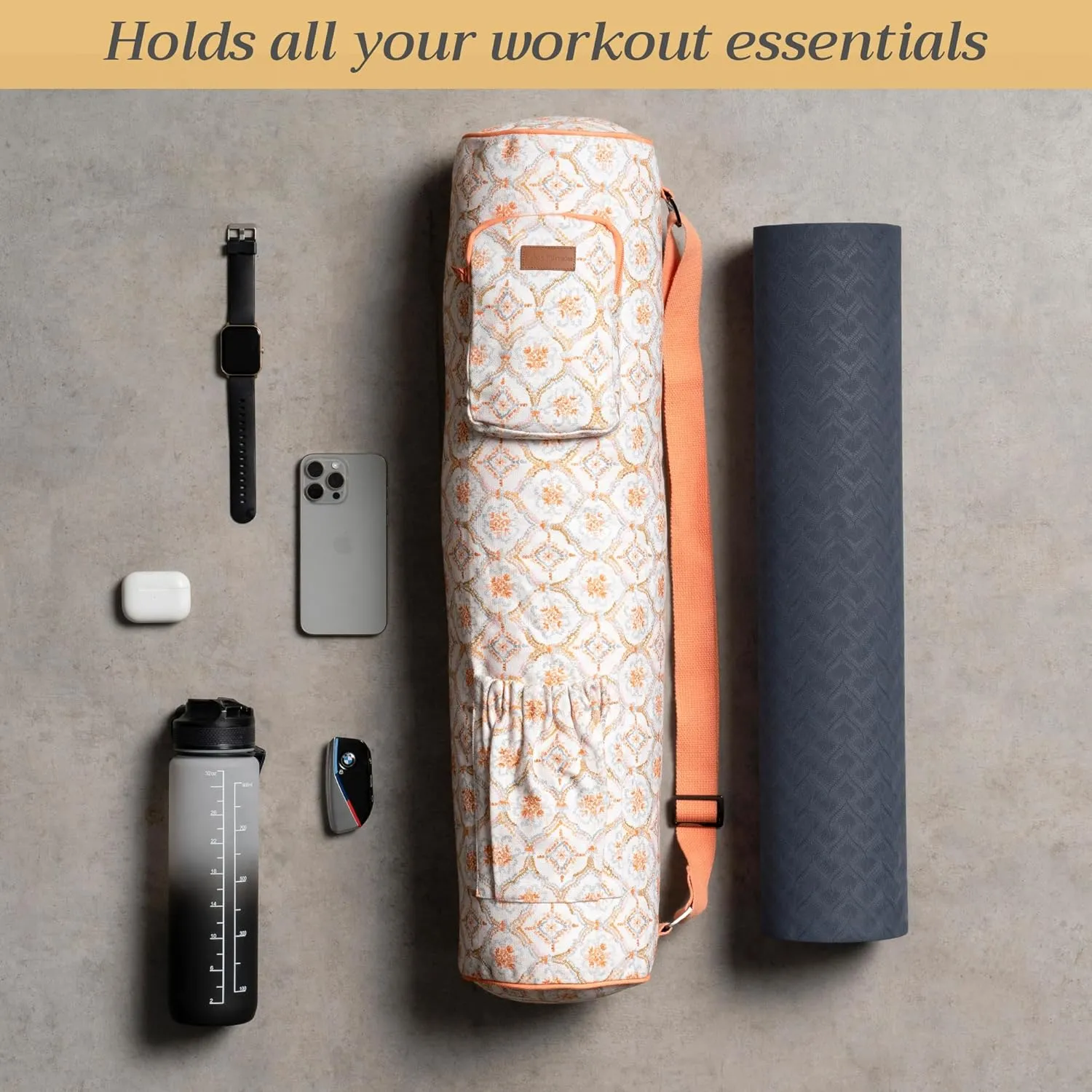 Maison d'Hermine Yoga Mat bag, Cylindrical bag for Woman&Men, yoga mat Bag &Adjustable shoulder straps Yoga Mat Carrier Bag with Drawstring Water Bottle Pocket and zipper pocket