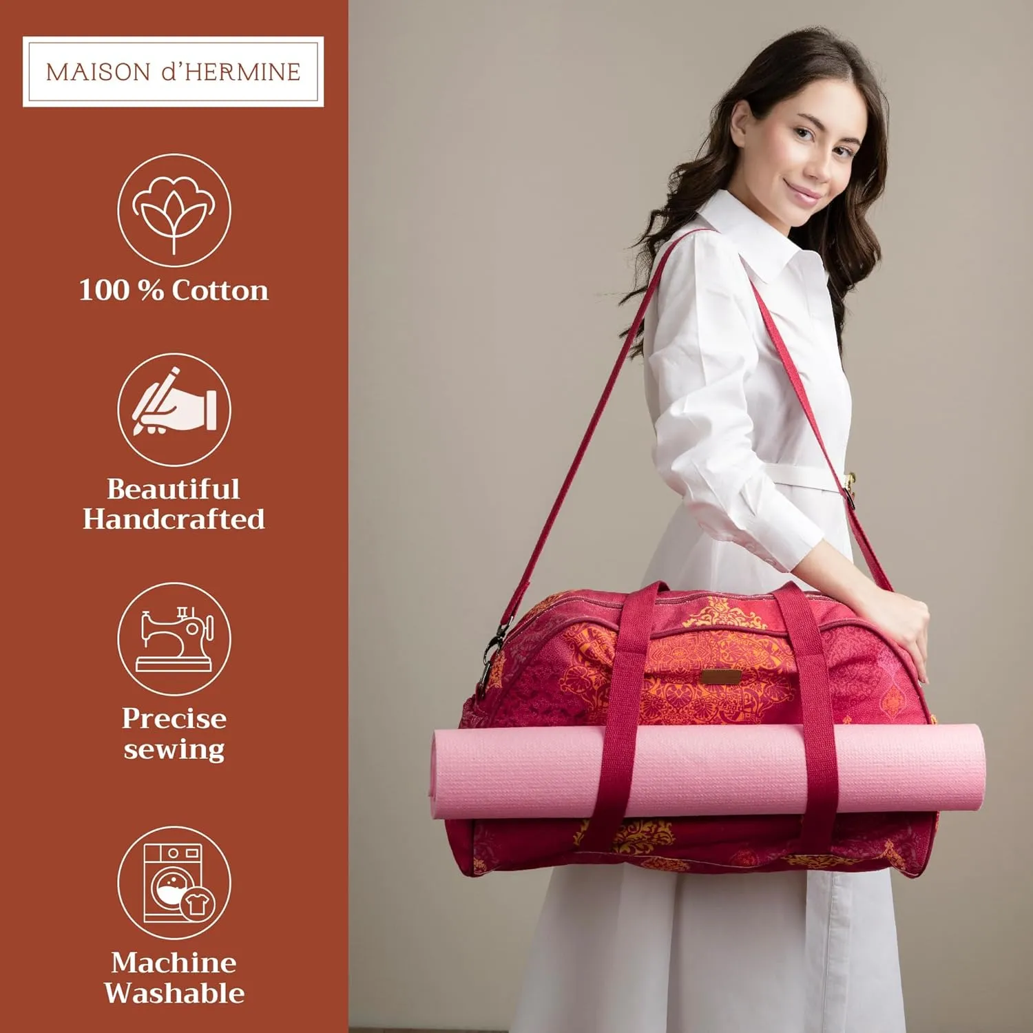 Maison d'Hermine Yoga Mat bag, Cylindrical bag for Woman&Men, yoga mat Bag &Adjustable shoulder straps Yoga Mat Carrier Bag with Drawstring Water Bottle Pocket and zipper pocket