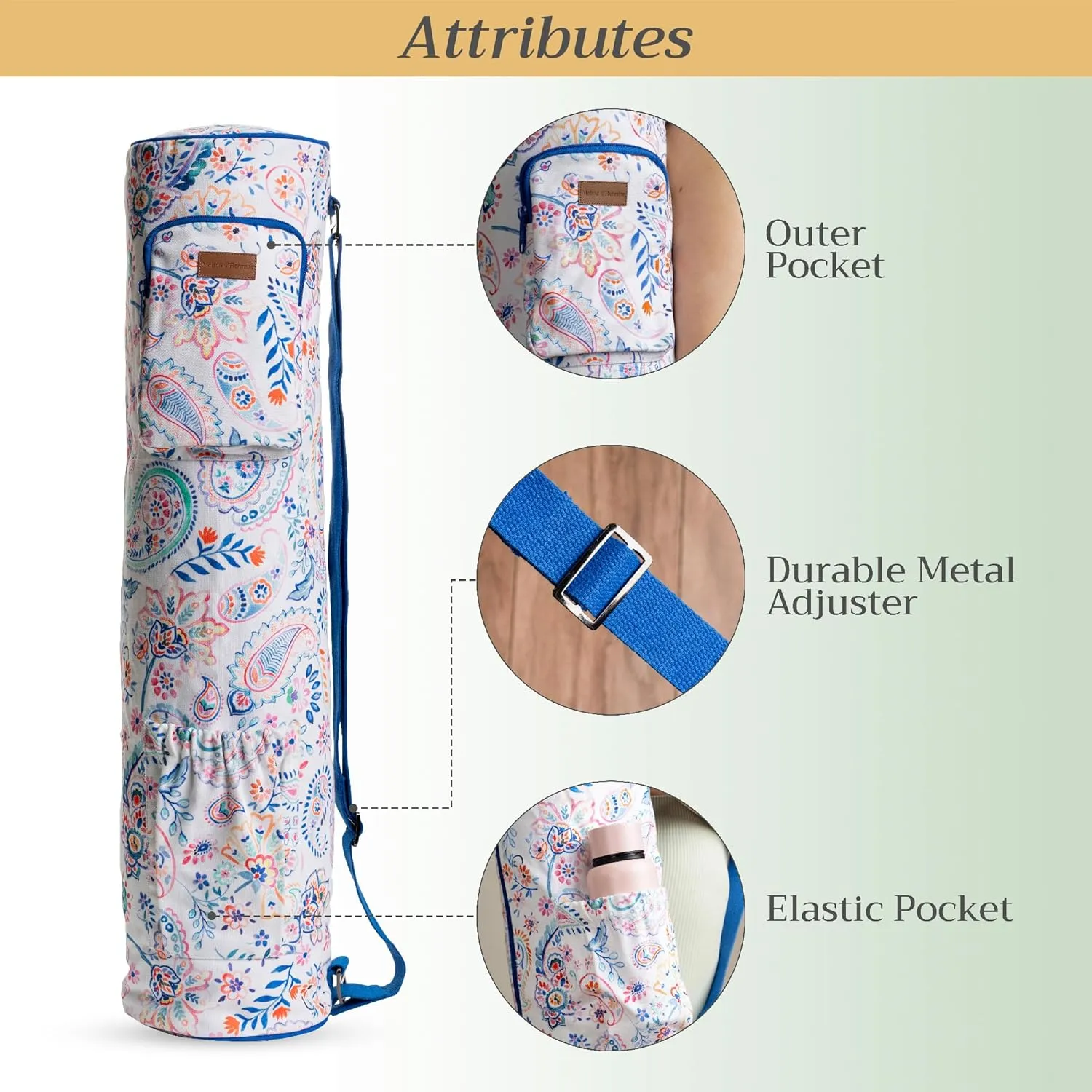 Maison d'Hermine Yoga Mat bag, Cylindrical bag for Woman&Men, yoga mat Bag &Adjustable shoulder straps Yoga Mat Carrier Bag with Drawstring Water Bottle Pocket and zipper pocket
