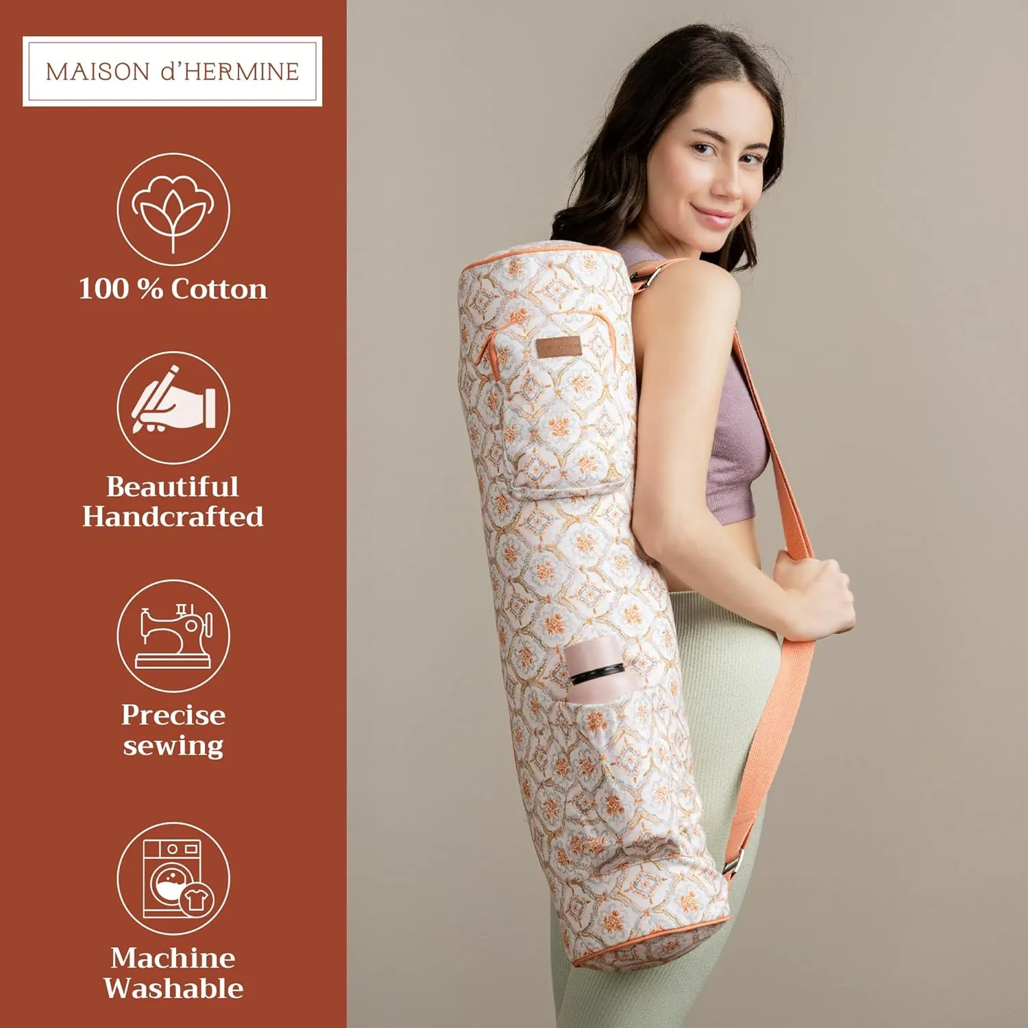 Maison d'Hermine Yoga Mat bag, Cylindrical bag for Woman&Men, yoga mat Bag &Adjustable shoulder straps Yoga Mat Carrier Bag with Drawstring Water Bottle Pocket and zipper pocket