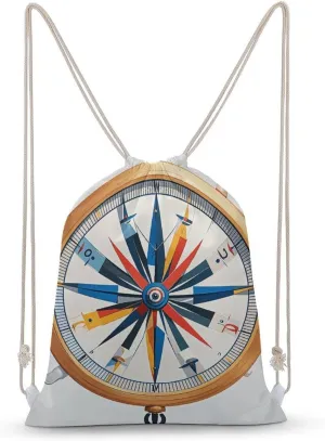 Maritime Sailboat Compass Drawstring Backpack Lightweight Canvas Gym Bags for Men Women, Sports, Beach, Travel 30x40cm