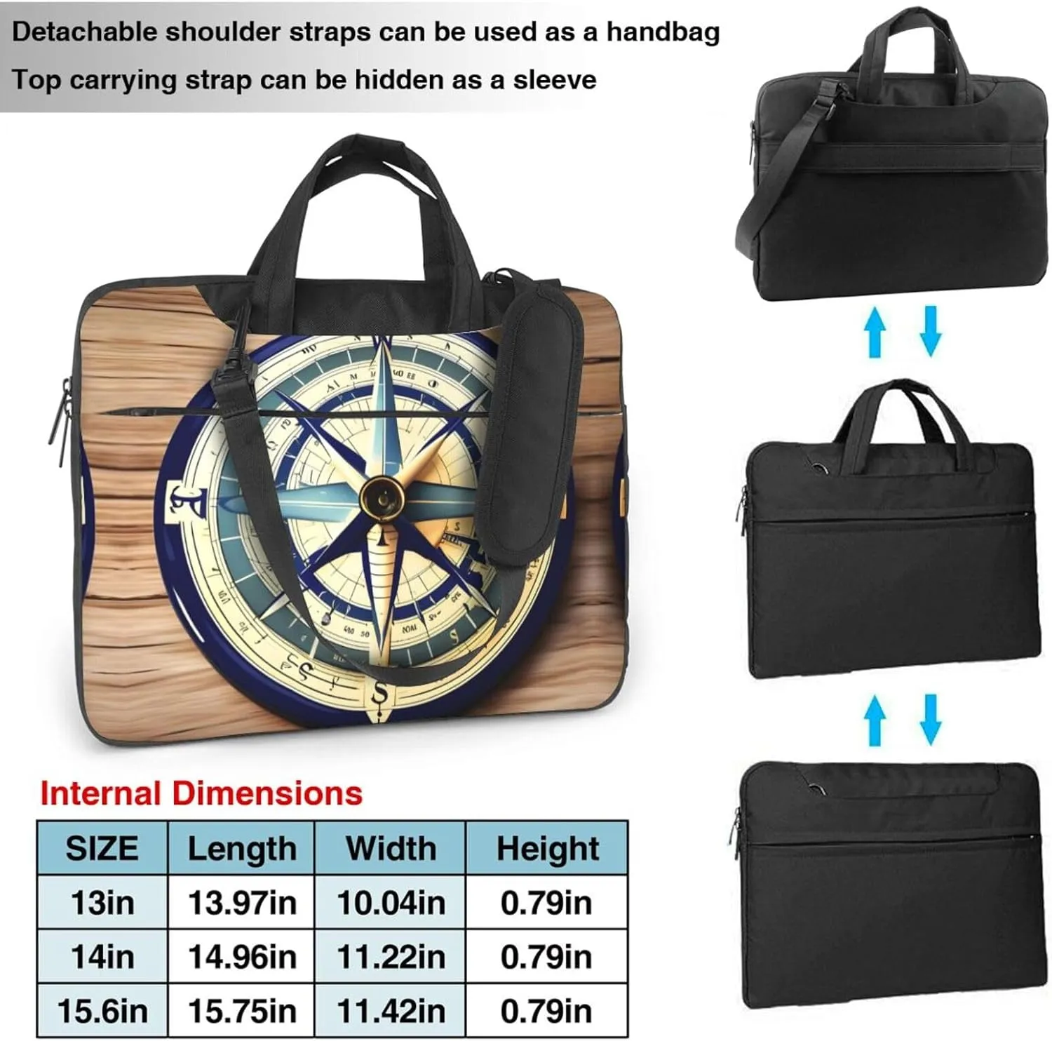 Maritime Sailboat Compass Print Laptop Bag Laptop Case Shoulder Laptop Bag with Padded Protection Spacious Pockets