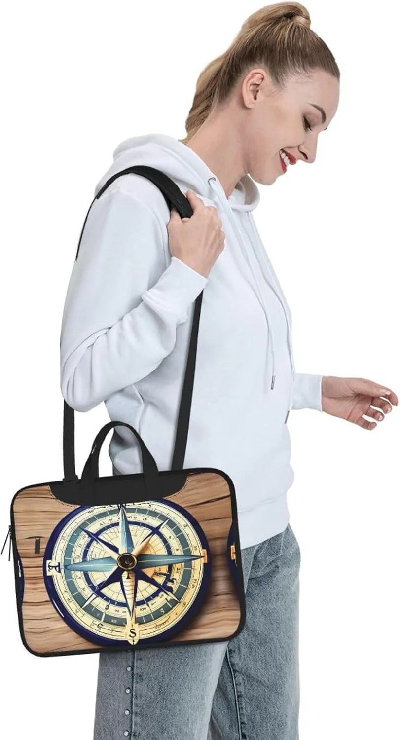 Maritime Sailboat Compass Print Laptop Bag Laptop Case Shoulder Laptop Bag with Padded Protection Spacious Pockets