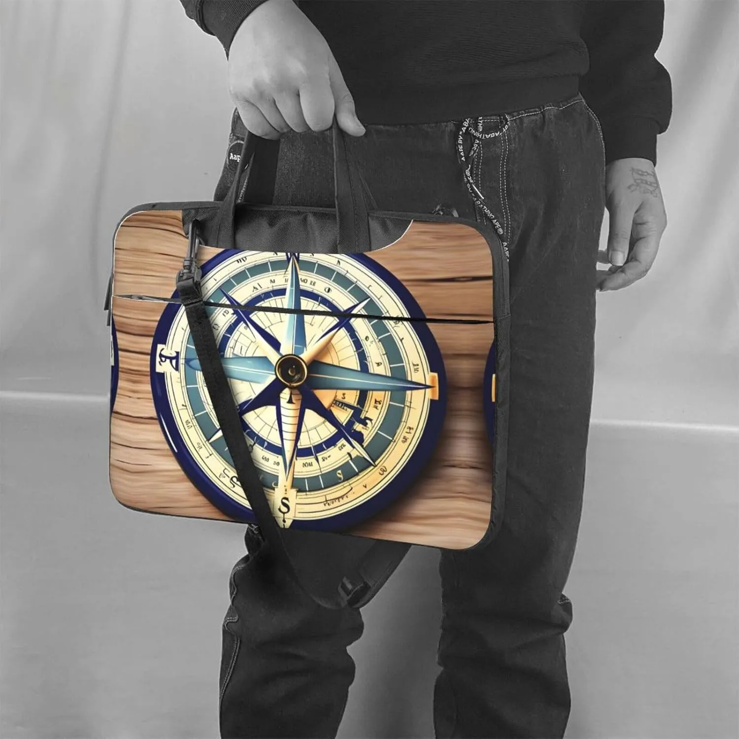 Maritime Sailboat Compass Print Laptop Bag Laptop Case Shoulder Laptop Bag with Padded Protection Spacious Pockets