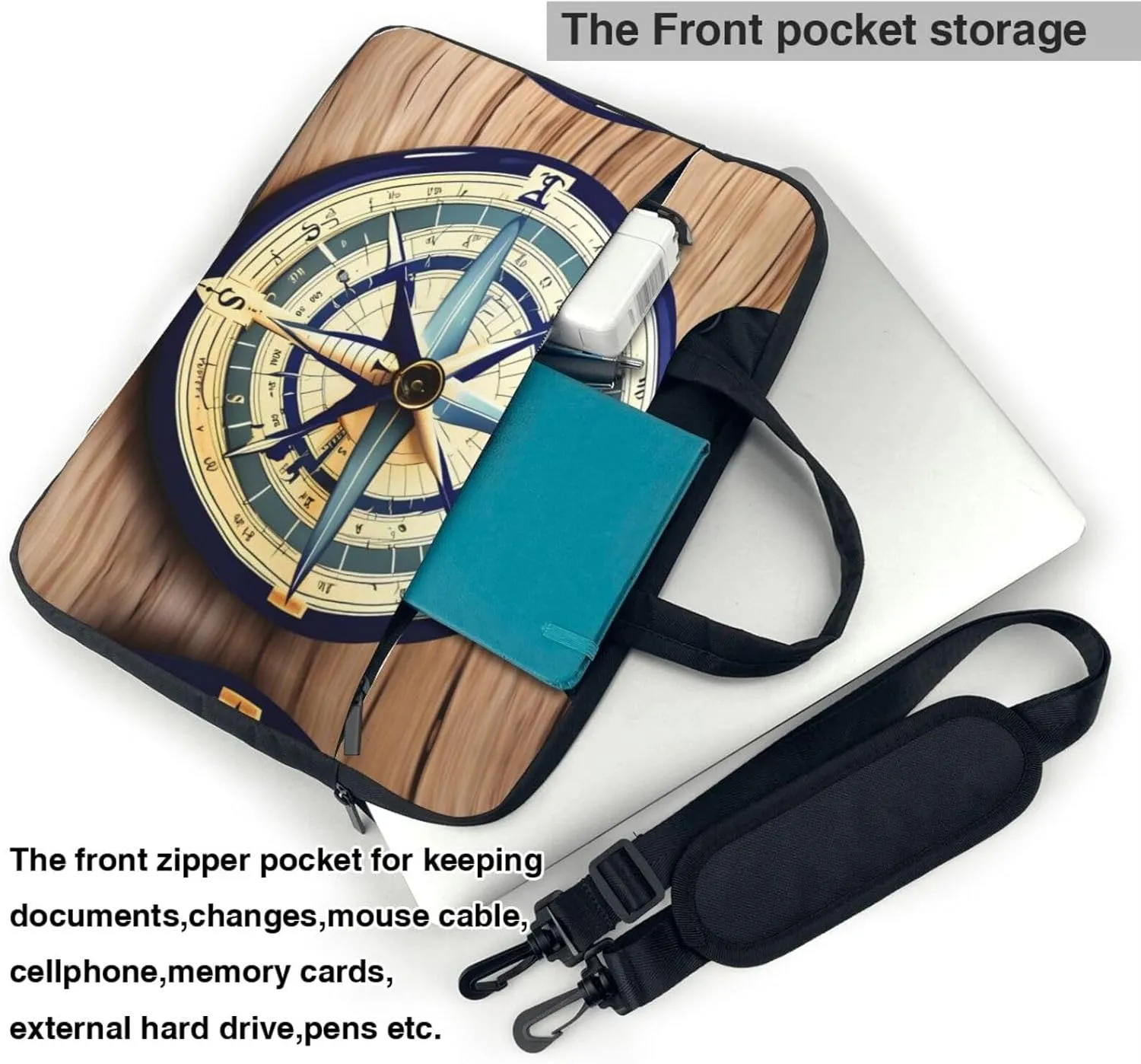 Maritime Sailboat Compass Print Laptop Bag Laptop Case Shoulder Laptop Bag with Padded Protection Spacious Pockets