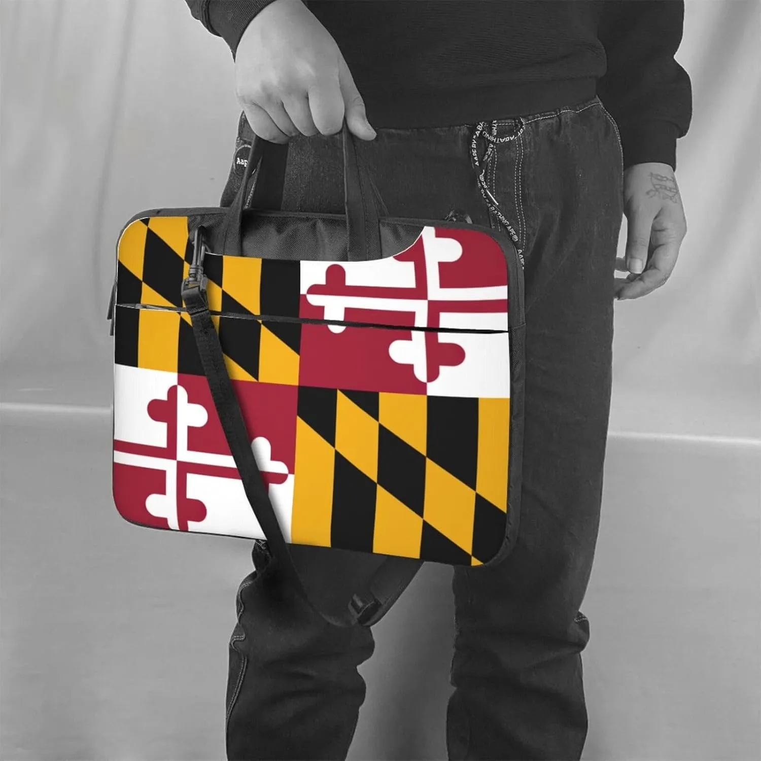 Maryland State Flag Print Laptop Adjustable Shoulder Strap With Handle Accessory Pocket For Men Women