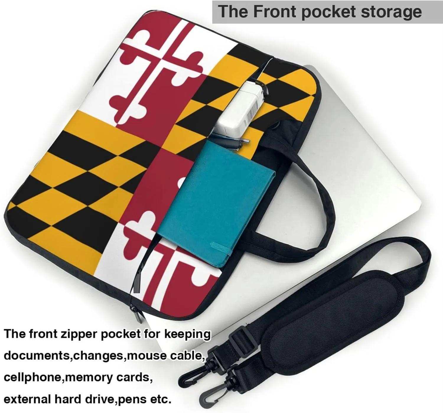 Maryland State Flag Print Laptop Adjustable Shoulder Strap With Handle Accessory Pocket For Men Women