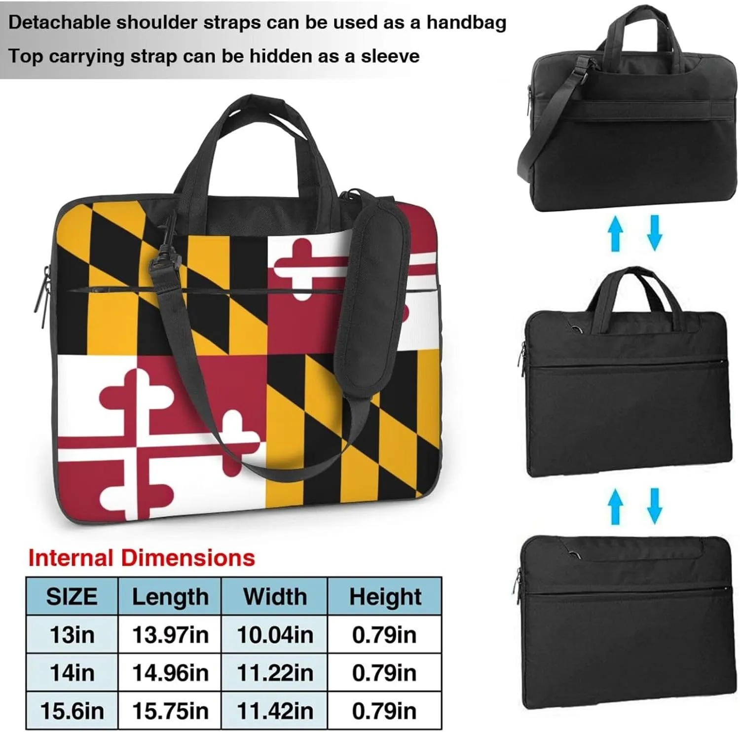 Maryland State Flag Print Laptop Adjustable Shoulder Strap With Handle Accessory Pocket For Men Women