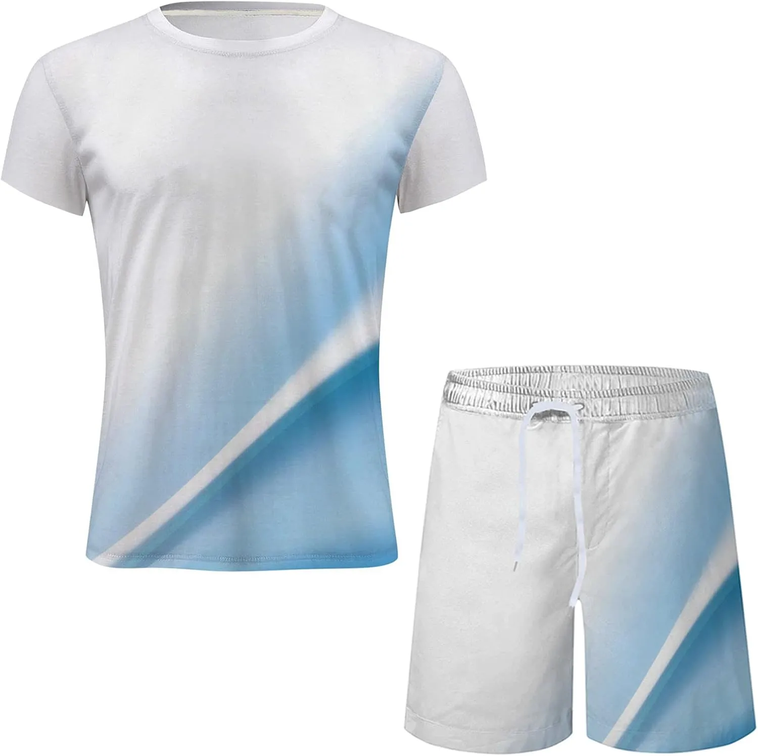 Men 2 Piece Outfits Casual Short Sleeve Summer Fashion Gradient Color Athletic Shirt and Drawstring Shorts Sweatsuit