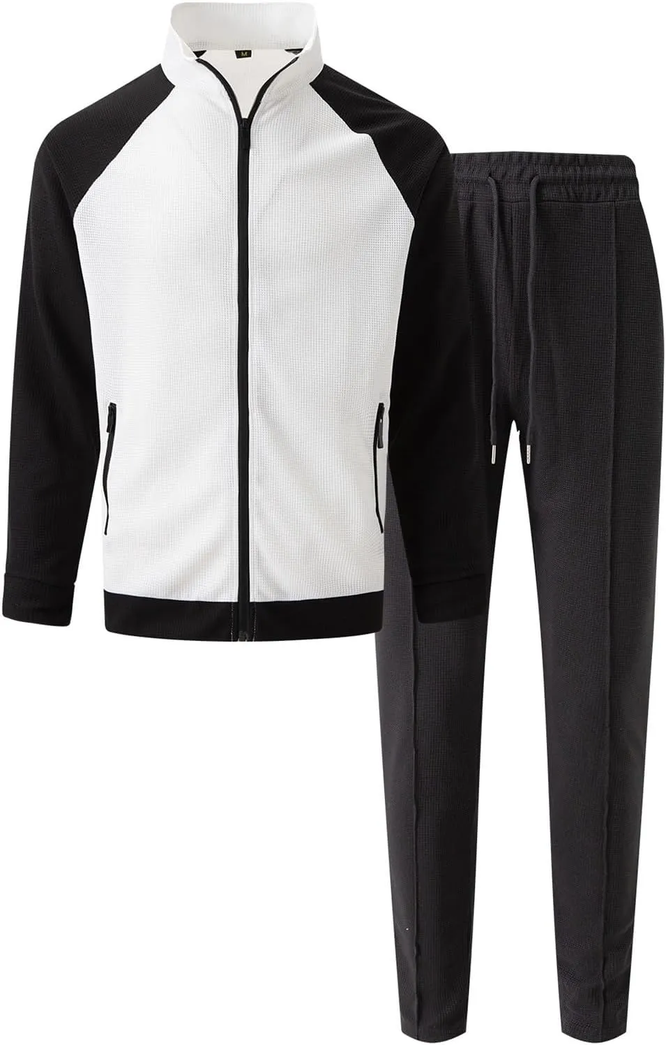 Men Fashion Set Texture Full Zipper Stand Collar Shoulder Long Sleeve Coat Jogging Pant Outdoor Sport Workout Outfits