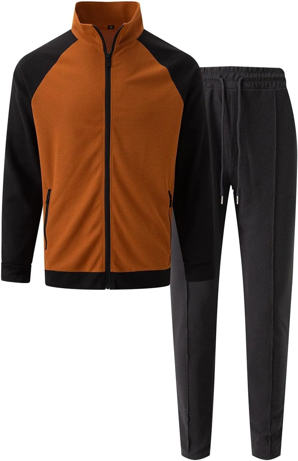 Men Fashion Set Texture Full Zipper Stand Collar Shoulder Long Sleeve Coat Jogging Pant Outdoor Sport Workout Outfits