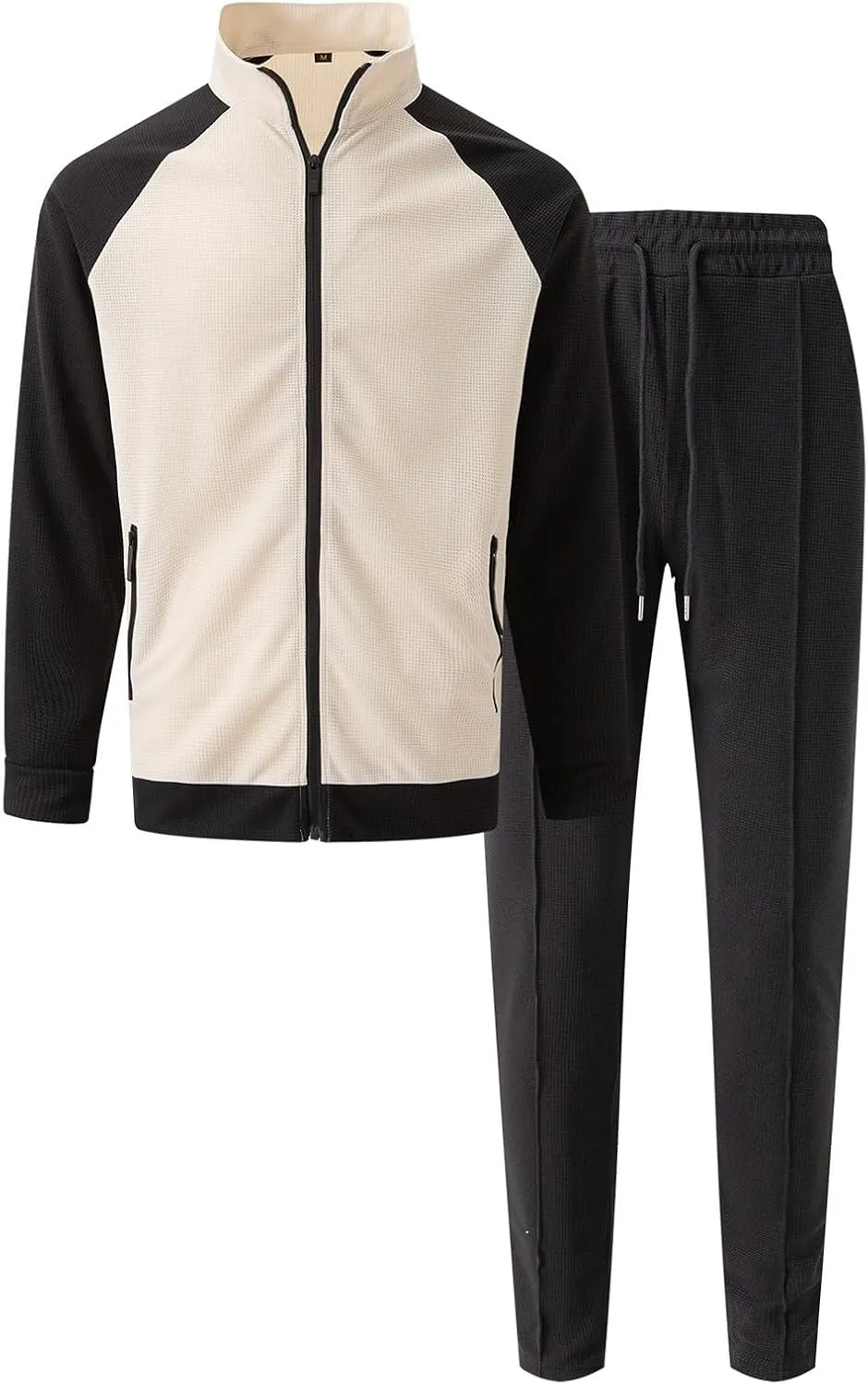 Men Fashion Set Texture Full Zipper Stand Collar Shoulder Long Sleeve Coat Jogging Pant Outdoor Sport Workout Outfits