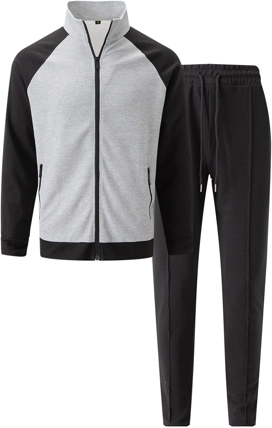 Men Fashion Set Texture Full Zipper Stand Collar Shoulder Long Sleeve Coat Jogging Pant Outdoor Sport Workout Outfits