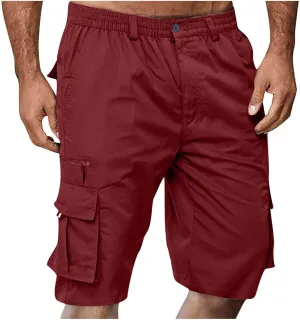 Men Shorts Casual Cargo Shorts Elastic Waist Multi Pocket Tooling Shorts Outdoor Fashion Regular Fit Athletic Shorts