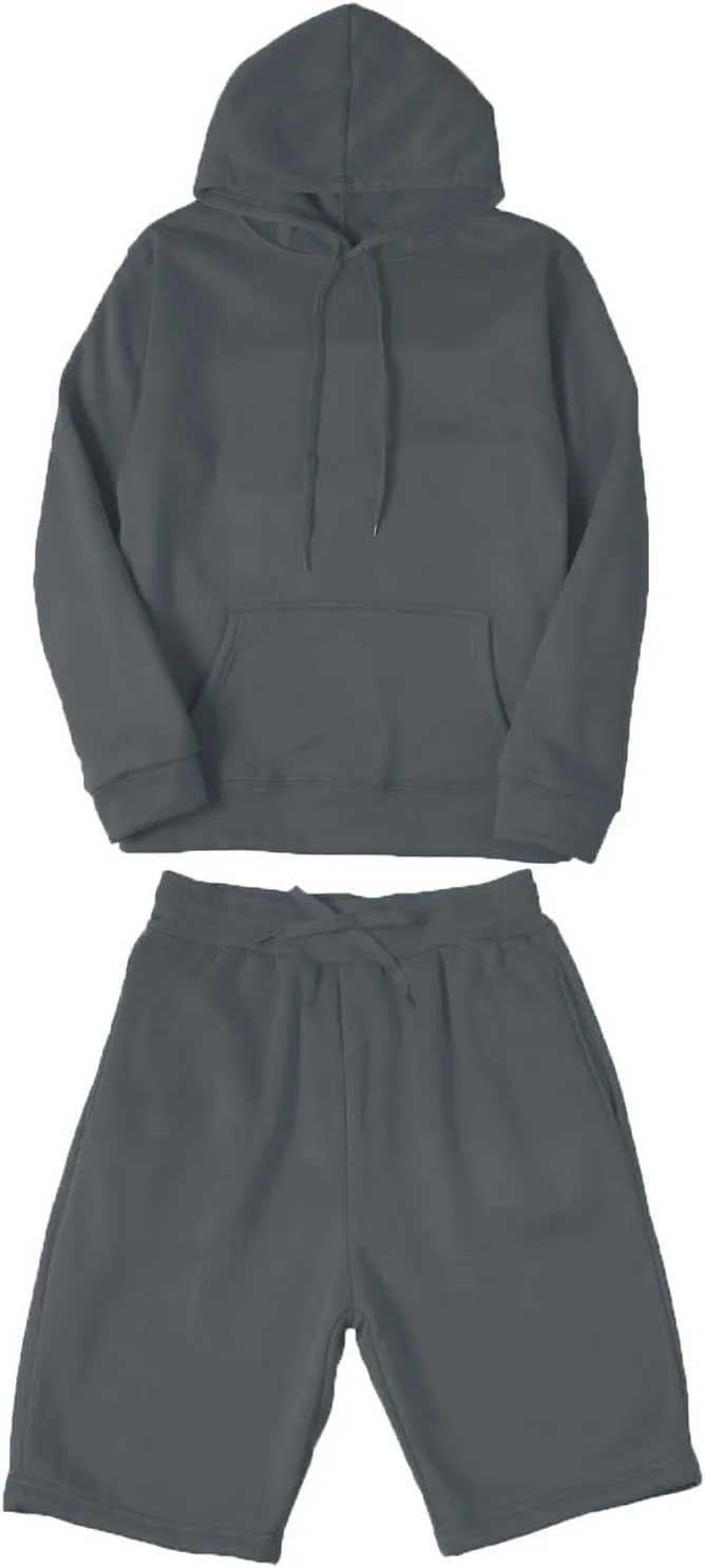 Men Tracksuit 2 Piece Casual Long Sleeve Hooded Sweatshirt Shorts Loose Lightweight Athletic Jogging Suit with Pocket