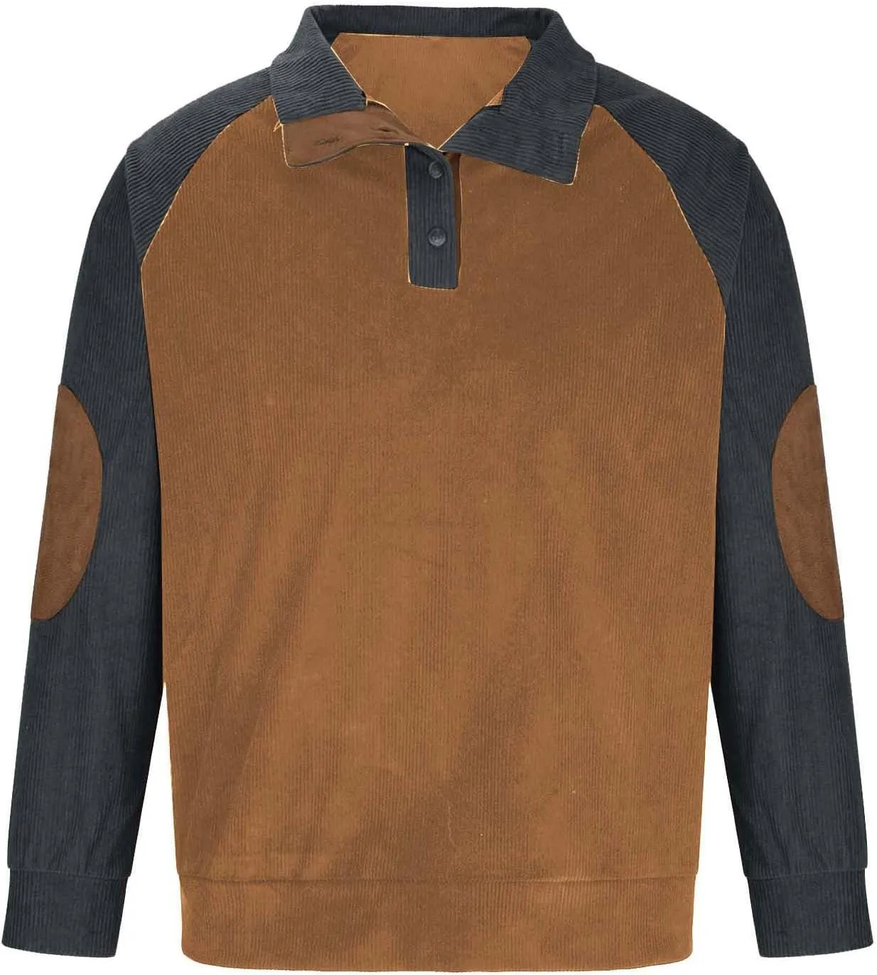Mens 1/4 Button Up Waffle Sweatshirts Casual Raglan Sleeve Lapel Collar Corduroy Pullover Sweaters Rugged Polos Shirt