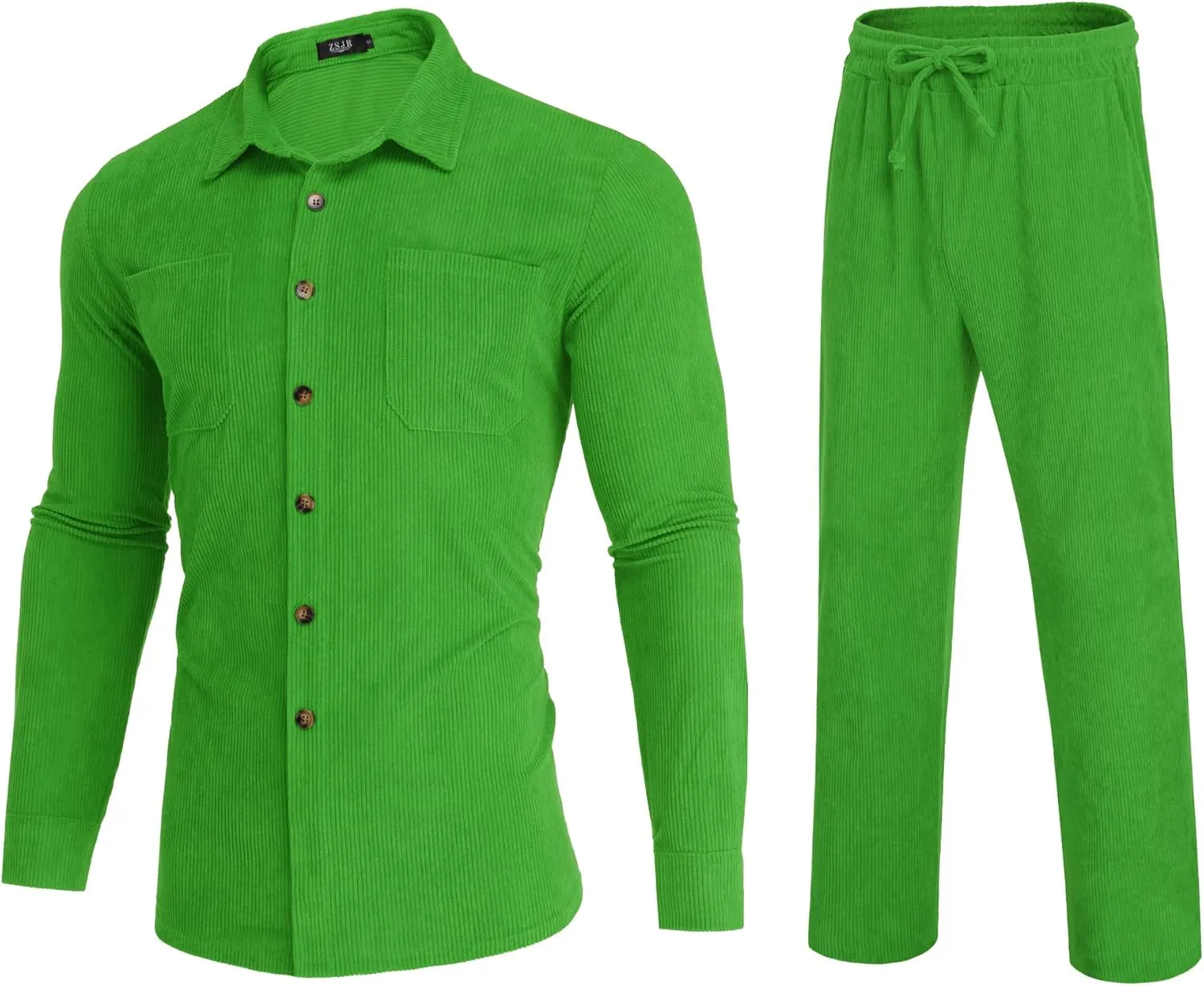 Men's 2 Piece Outfits Corduroy Casual Long Sleeve Shirt Pant Sets Fall Fashion Tracksuits