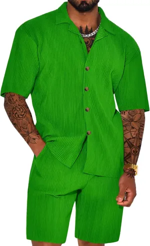 Men's 2 Piece Outfits Corduroy Casual Long Sleeve Shirt Pant Sets Fall Fashion Tracksuits