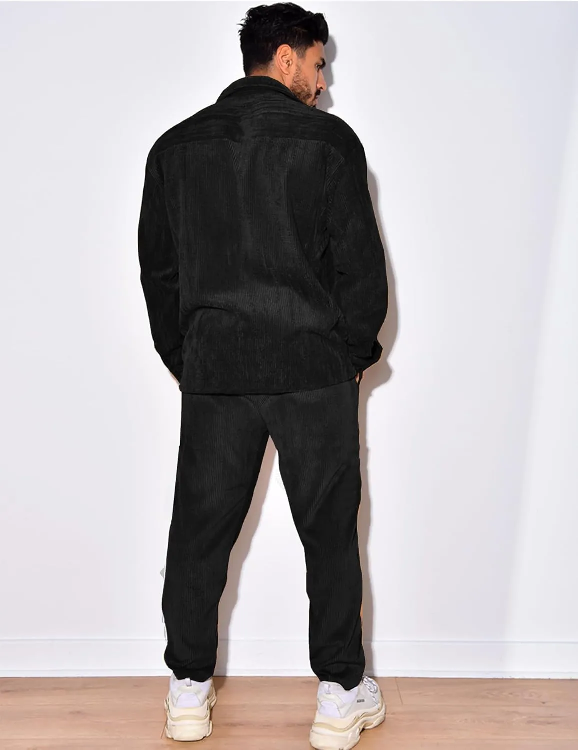 Men's 2 Piece Outfits Corduroy Casual Long Sleeve Shirt Pant Sets Fall Fashion Tracksuits