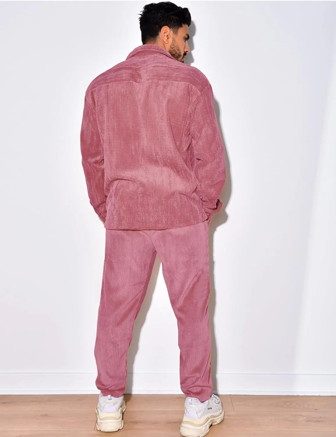 Men's 2 Piece Outfits Corduroy Casual Long Sleeve Shirt Pant Sets Fall Fashion Tracksuits