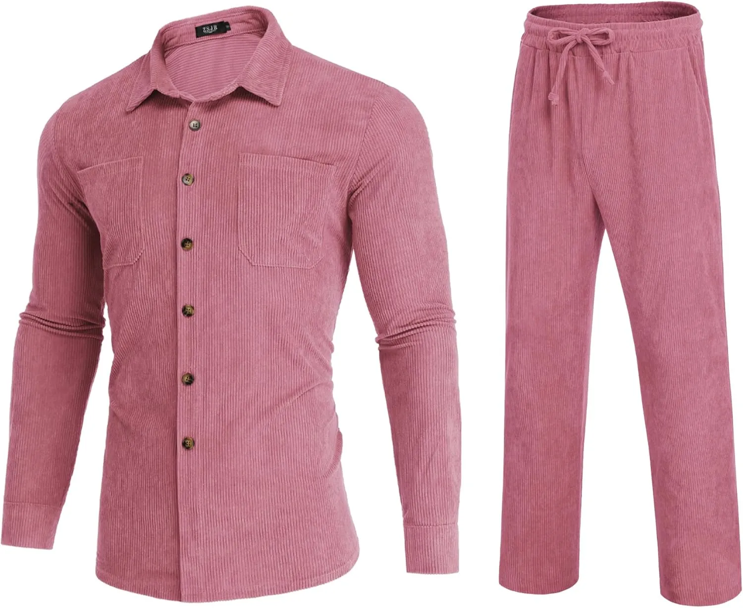 Men's 2 Piece Outfits Corduroy Casual Long Sleeve Shirt Pant Sets Fall Fashion Tracksuits