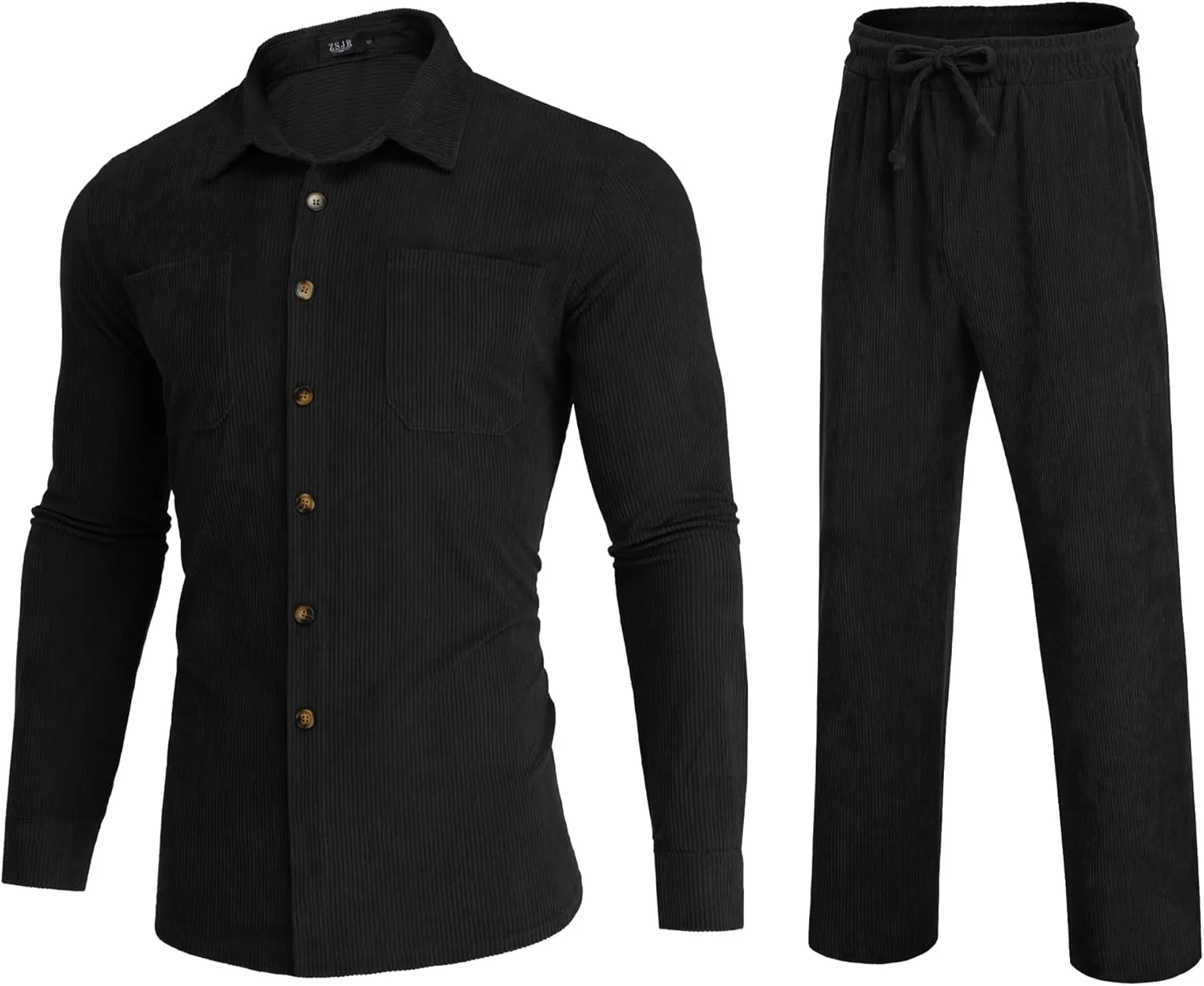 Men's 2 Piece Outfits Corduroy Casual Long Sleeve Shirt Pant Sets Fall Fashion Tracksuits