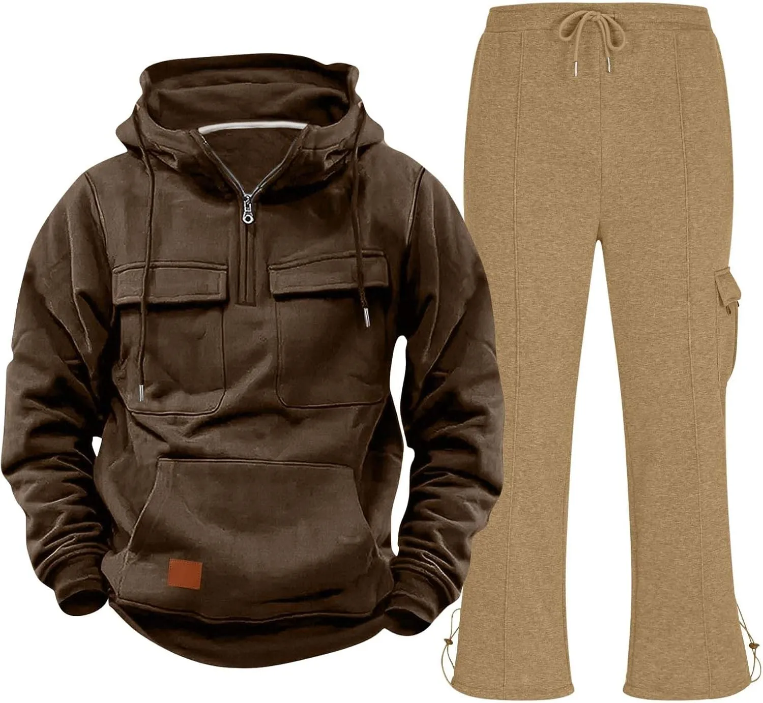 Mens 2 Piece Sweatsuits Sets Tactical Training Zipper Multi Pocket Hoodies Drawstring Long Pants Spring Fall Clothes