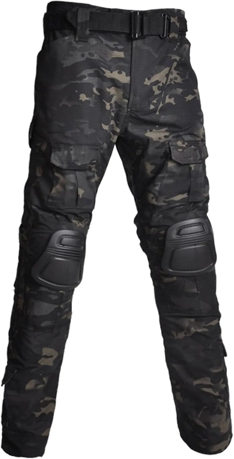 Men's Camouflage Assault/Tactical Pants With Knee Pads, Rip Stop Cargo Camo Hunting Pants