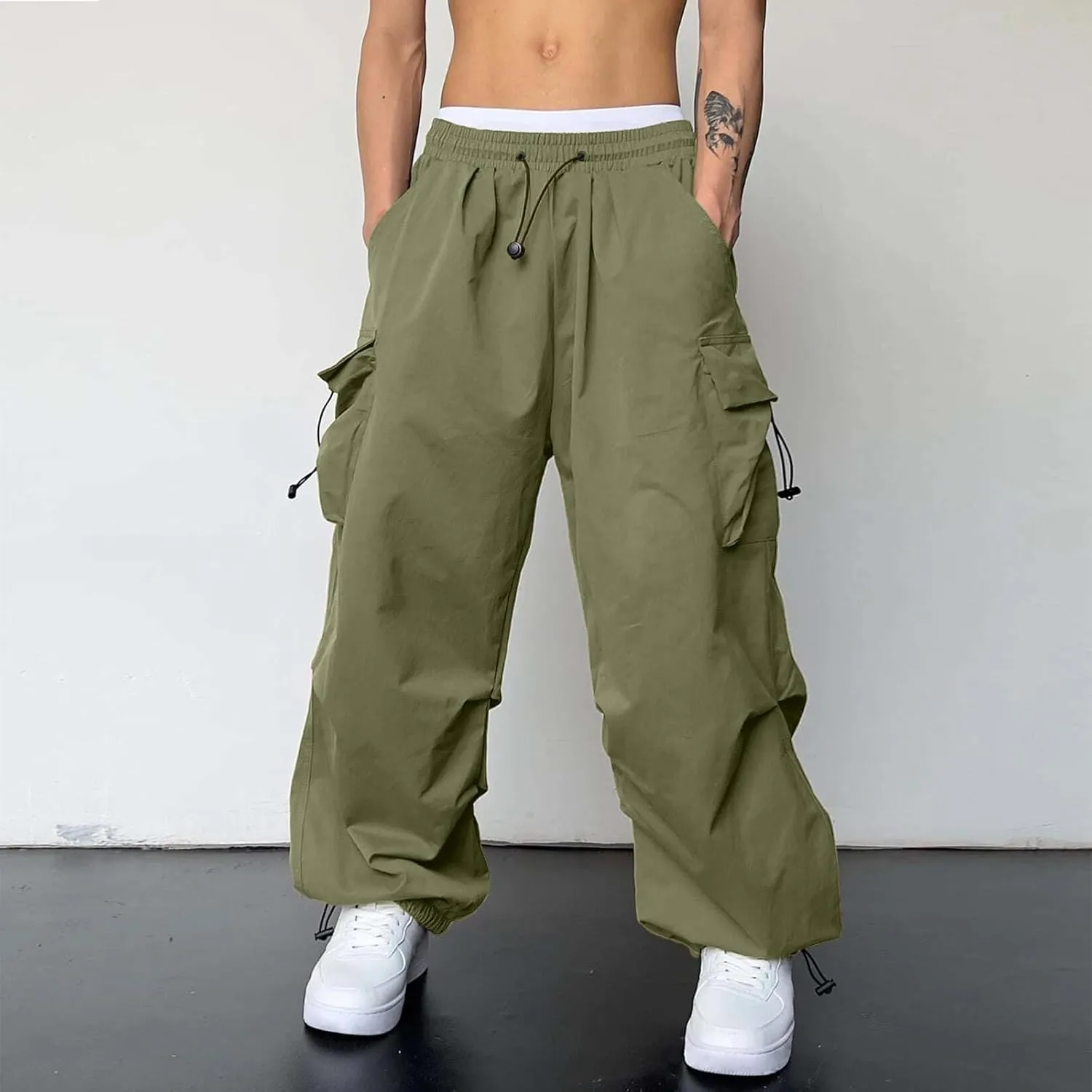 Men's Cargo Pants Casual Stretch Elasticated Waist Pant Combat Work Pant with Pockets