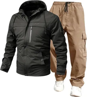 Mens Cargo Set Trendy Mountain Camp Waterproof Windproof Loose Sport Suits Zipper Long Sleeve Jacket Overalls Outfits