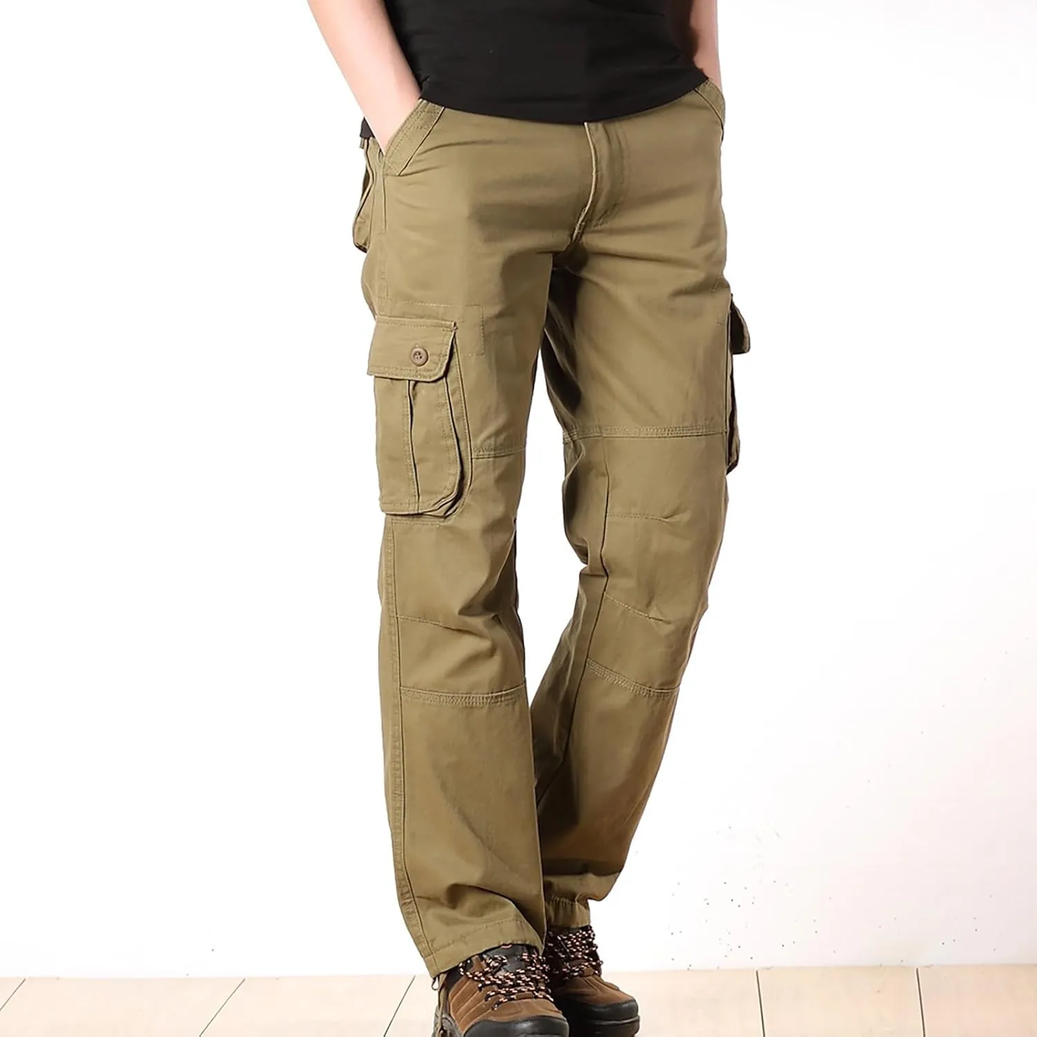 Men's Casual Cargo Pants Workout Joggers Stretch Sweatpants Hiking Drawstring Tactical Trousers with Multi Pockets