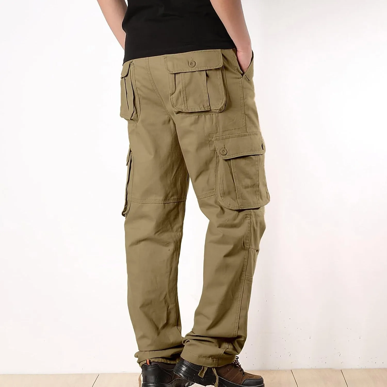 Men's Casual Cargo Pants Workout Joggers Stretch Sweatpants Hiking Drawstring Tactical Trousers with Multi Pockets