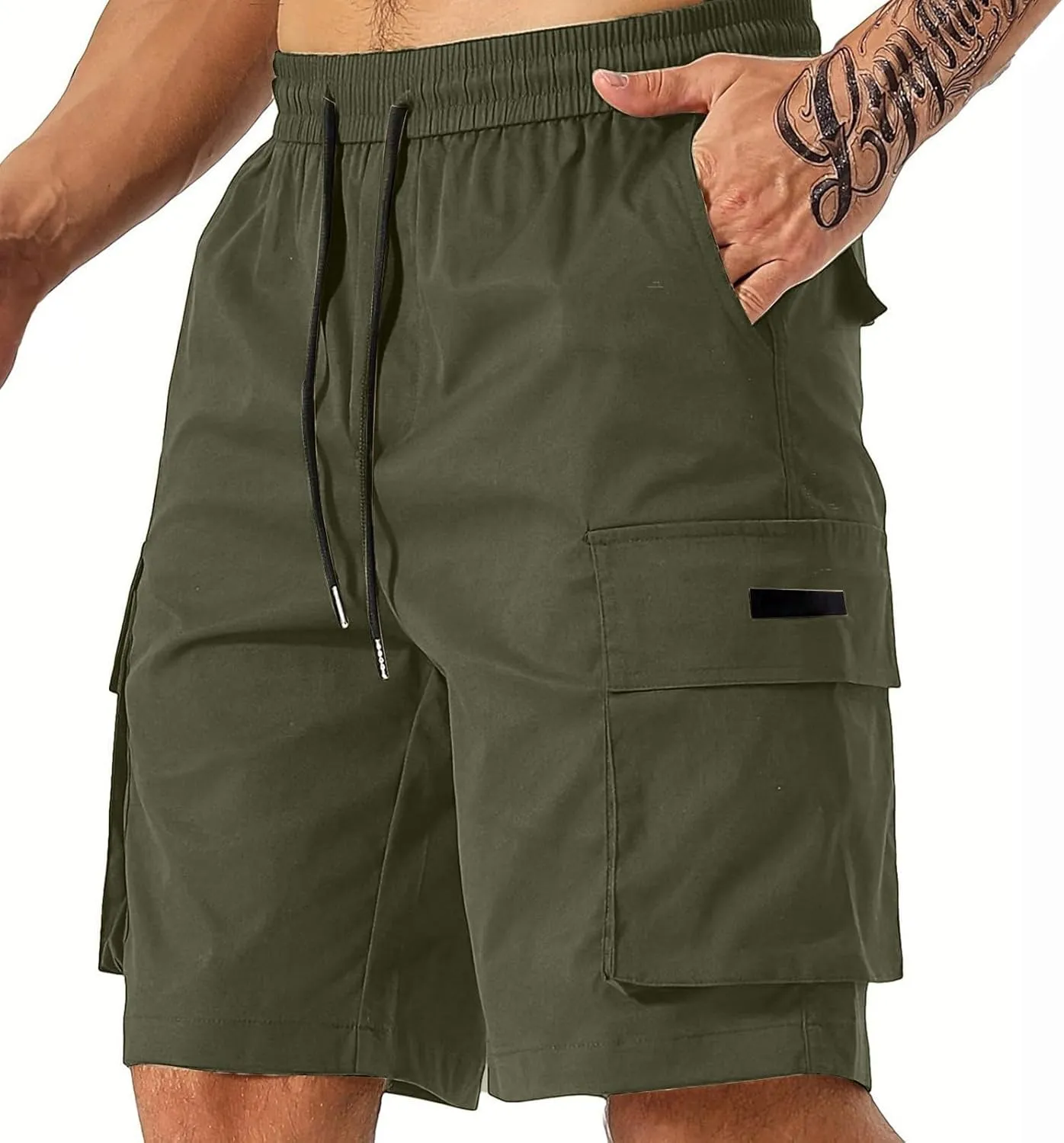 Men's Casual Cargo Shorts Waist with Drawstring Hiking Fishing Outfits Lightweight Multi-Pocket Athletic Short Pants