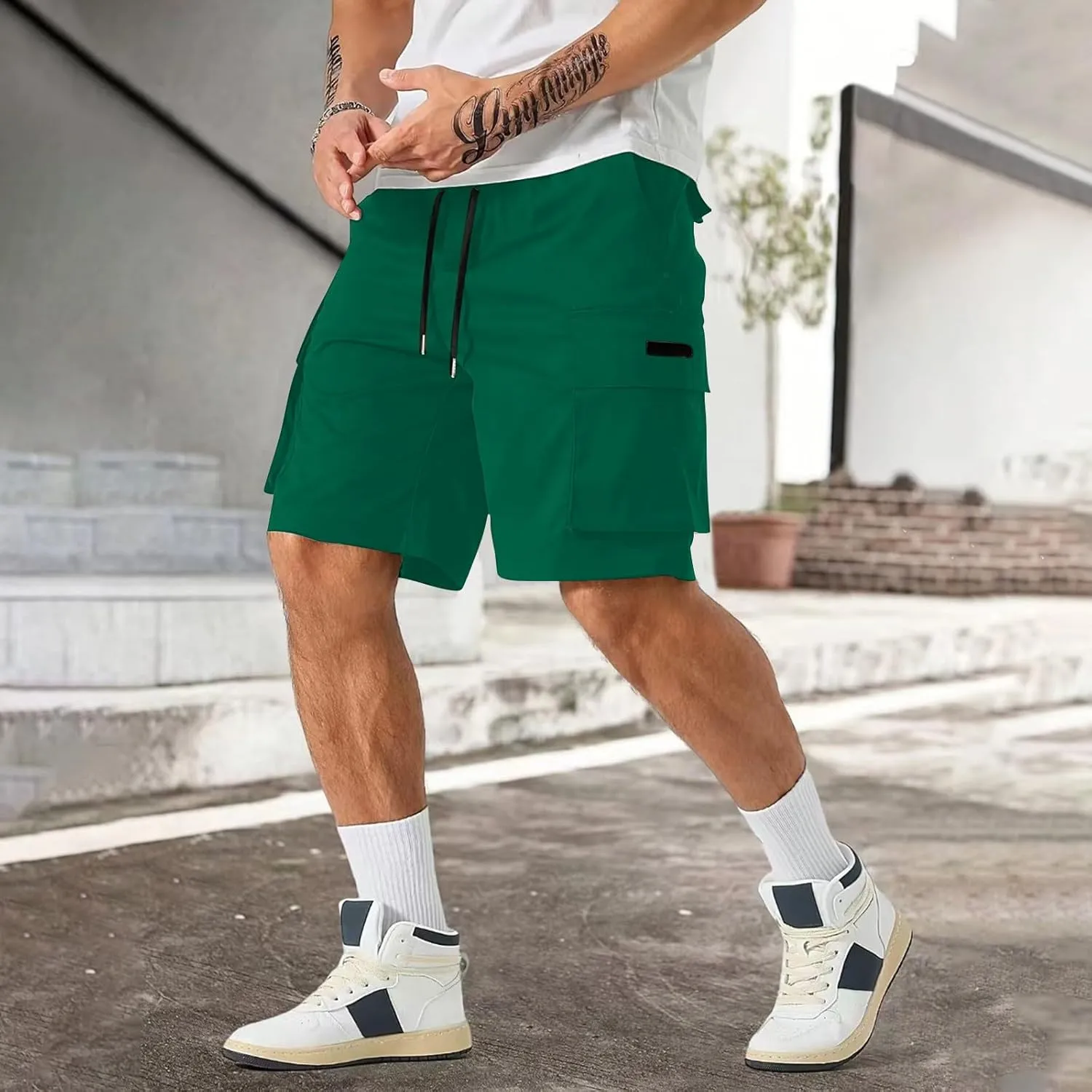 Men's Casual Cargo Shorts Waist with Drawstring Hiking Fishing Outfits Lightweight Multi-Pocket Athletic Short Pants