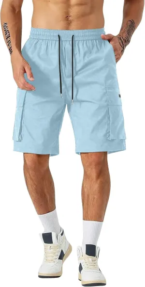 Men's Casual Cargo Shorts Waist with Drawstring Hiking Fishing Outfits Lightweight Multi-Pocket Athletic Short Pants