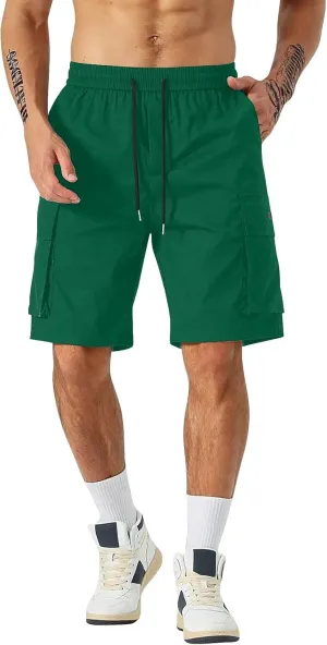 Men's Casual Cargo Shorts Waist with Drawstring Hiking Fishing Outfits Lightweight Multi-Pocket Athletic Short Pants