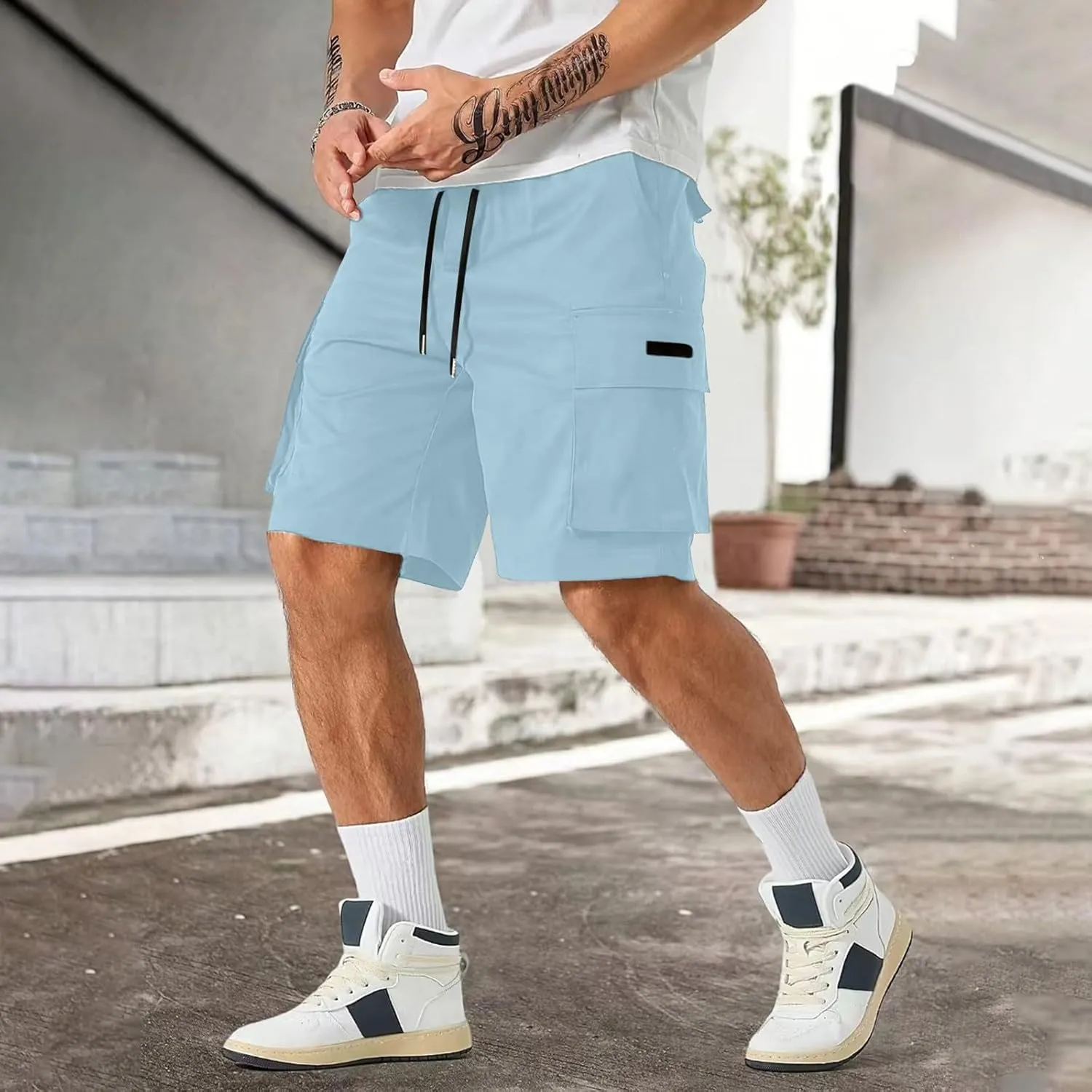 Men's Casual Cargo Shorts Waist with Drawstring Hiking Fishing Outfits Lightweight Multi-Pocket Athletic Short Pants