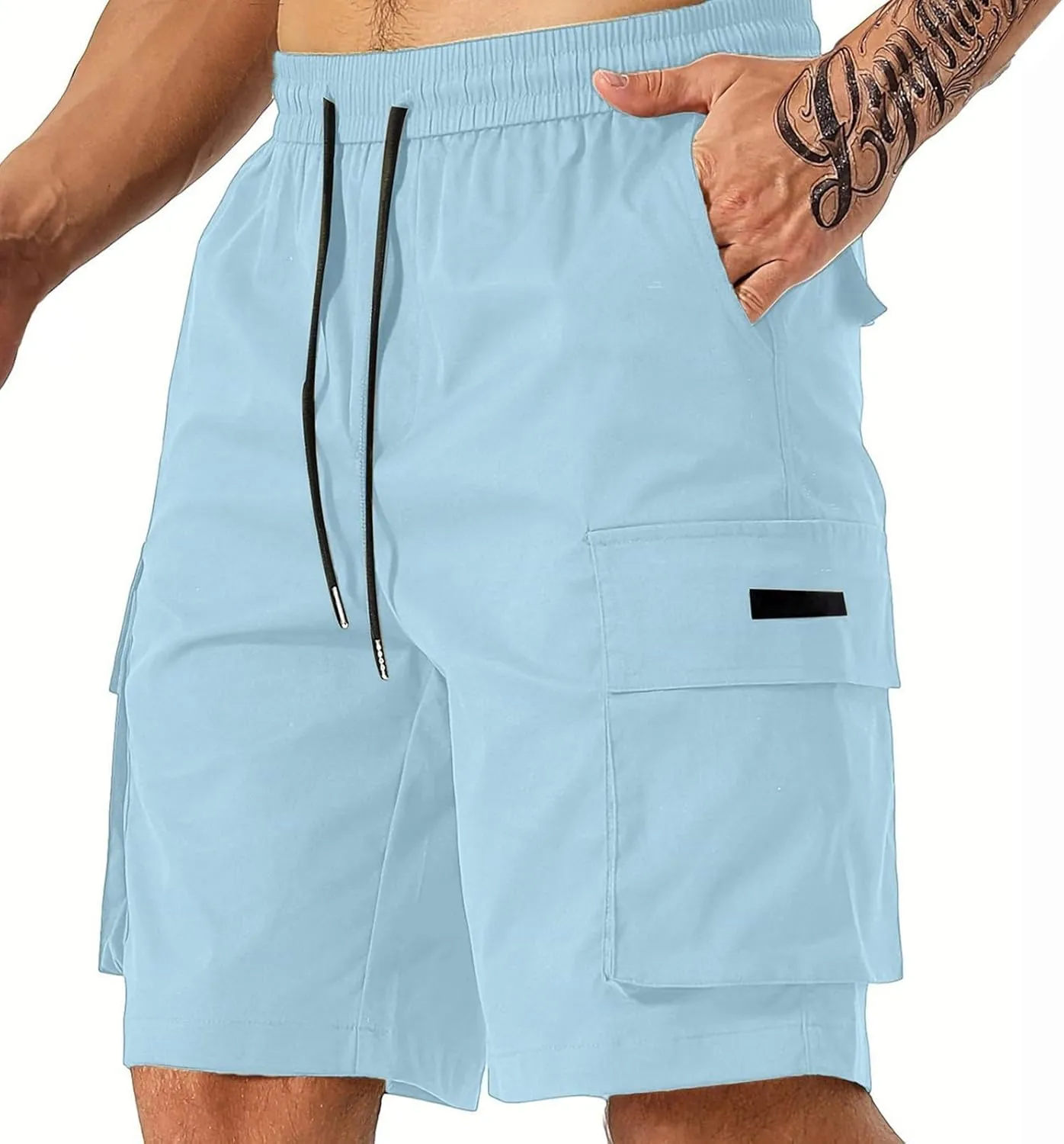Men's Casual Cargo Shorts Waist with Drawstring Hiking Fishing Outfits Lightweight Multi-Pocket Athletic Short Pants